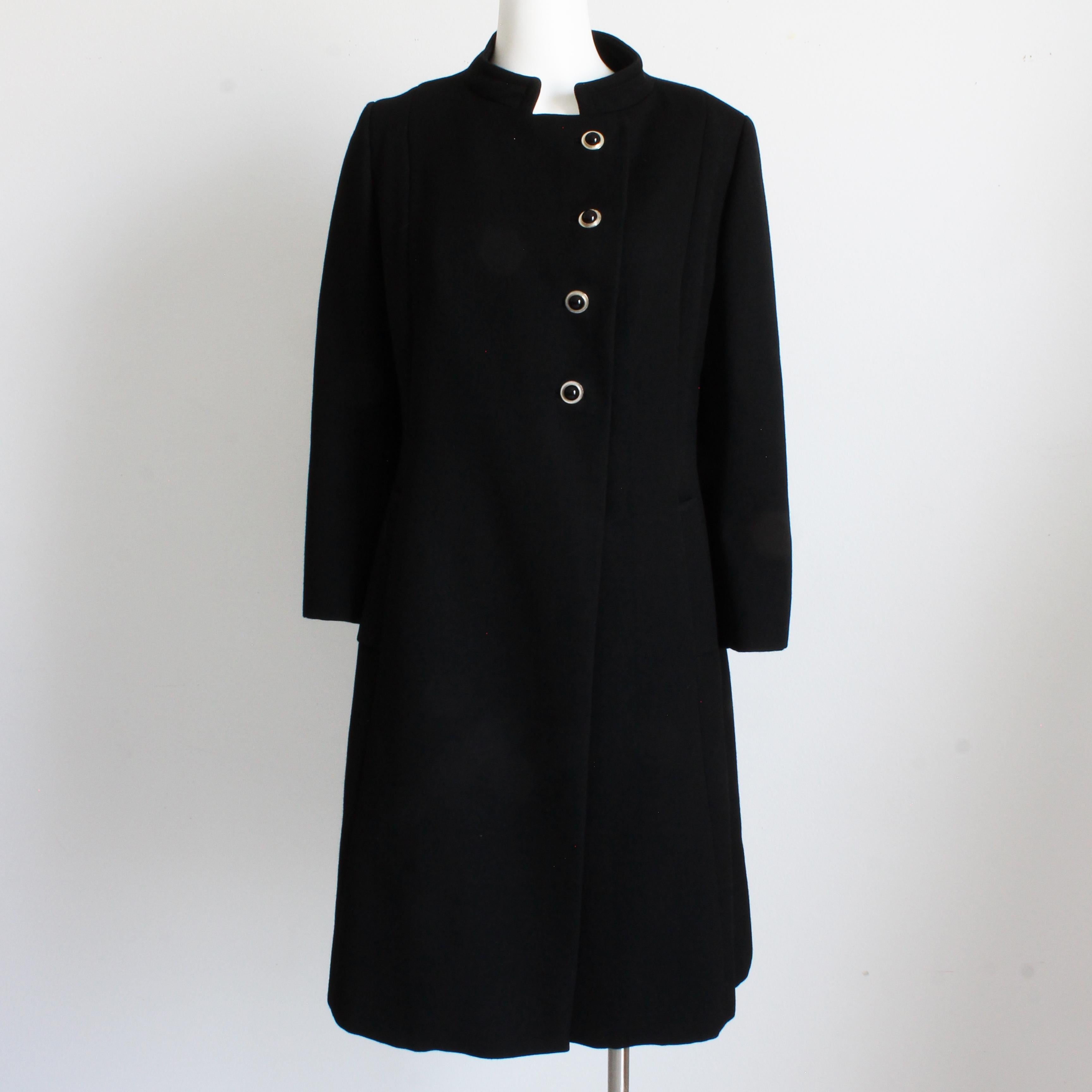 Black Wool Coat by Zelinka Matlick Vintage 1950s Tailored Military Style Collar For Sale 4