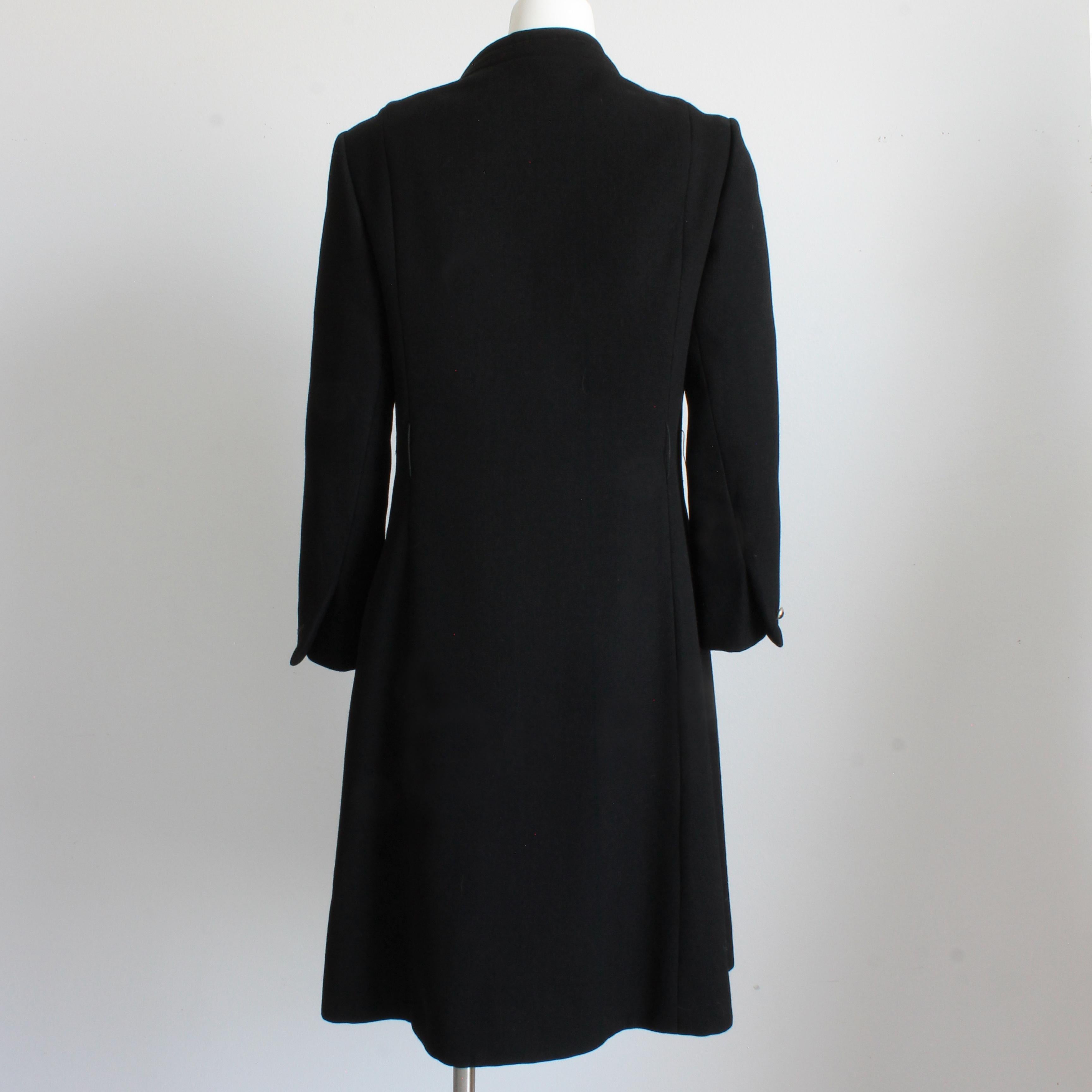 Black Wool Coat by Zelinka Matlick Vintage 1950s Tailored Military Style Collar For Sale 5