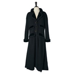 Black wool coat with black silk velvet details Chanel Boutique 