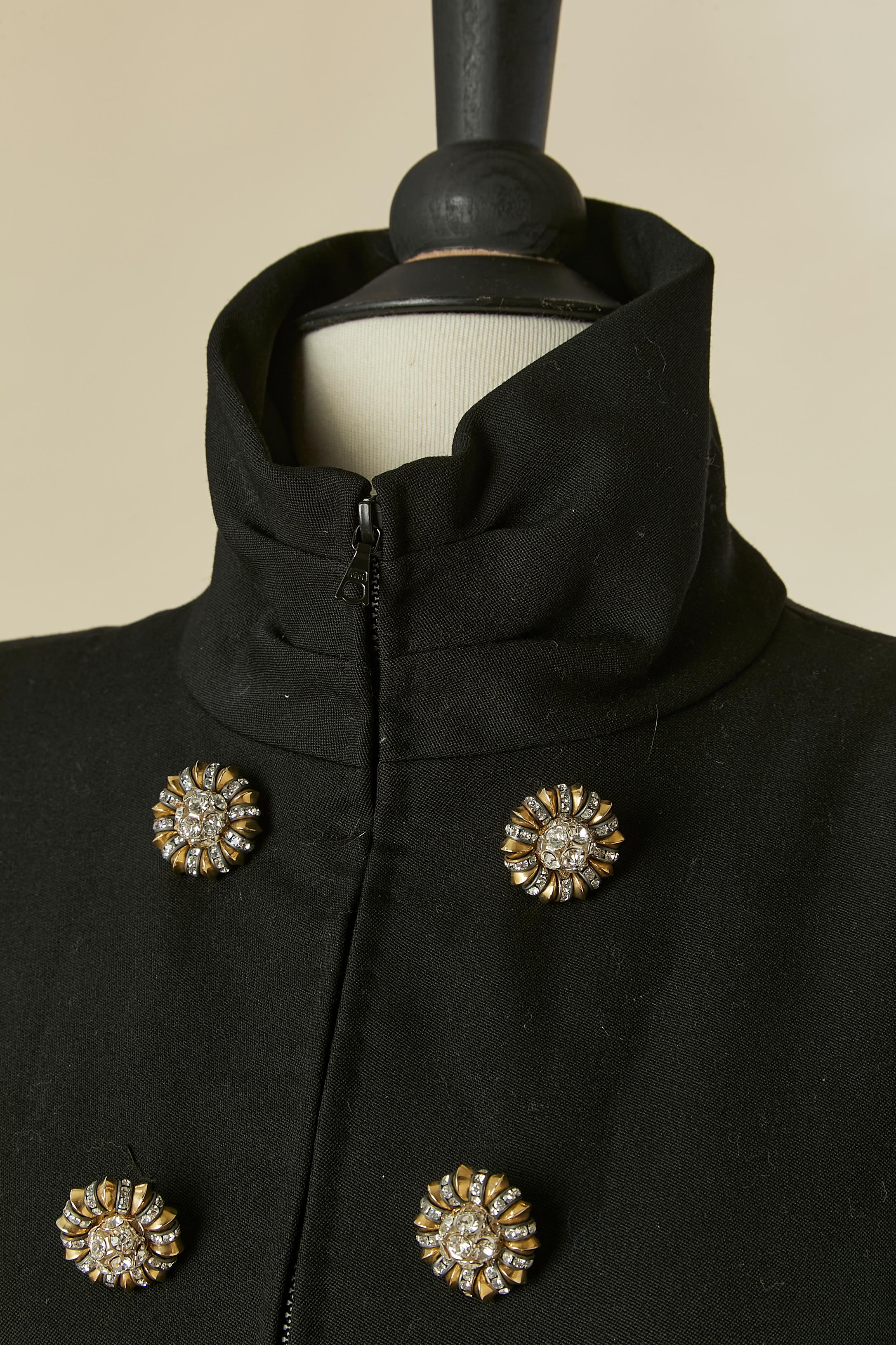 Nero Cappotto in lana nera con  gioielli con bottoni CHRISTIAN Lacroix in vendita