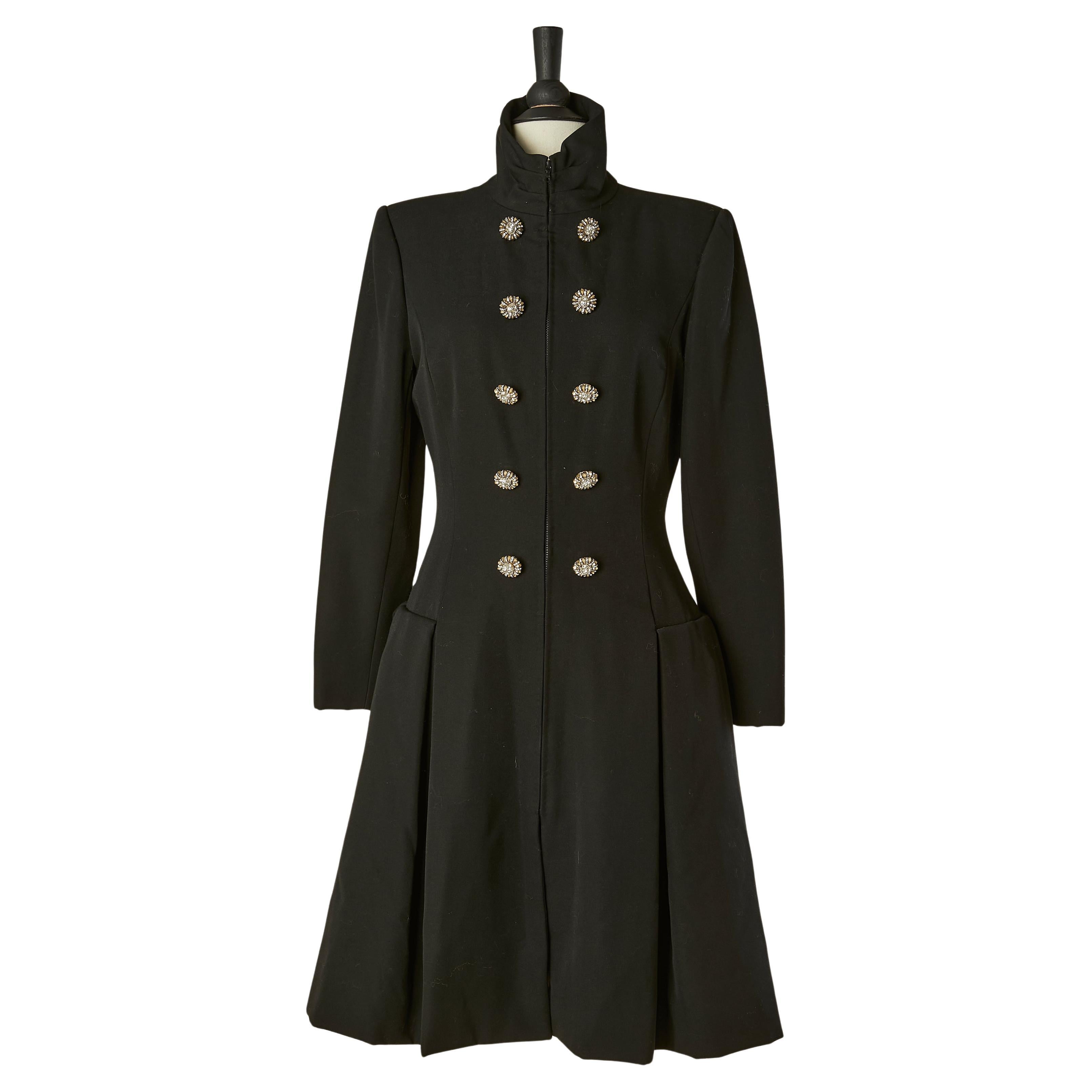 Cappotto in lana nera con  gioielli con bottoni CHRISTIAN Lacroix in vendita