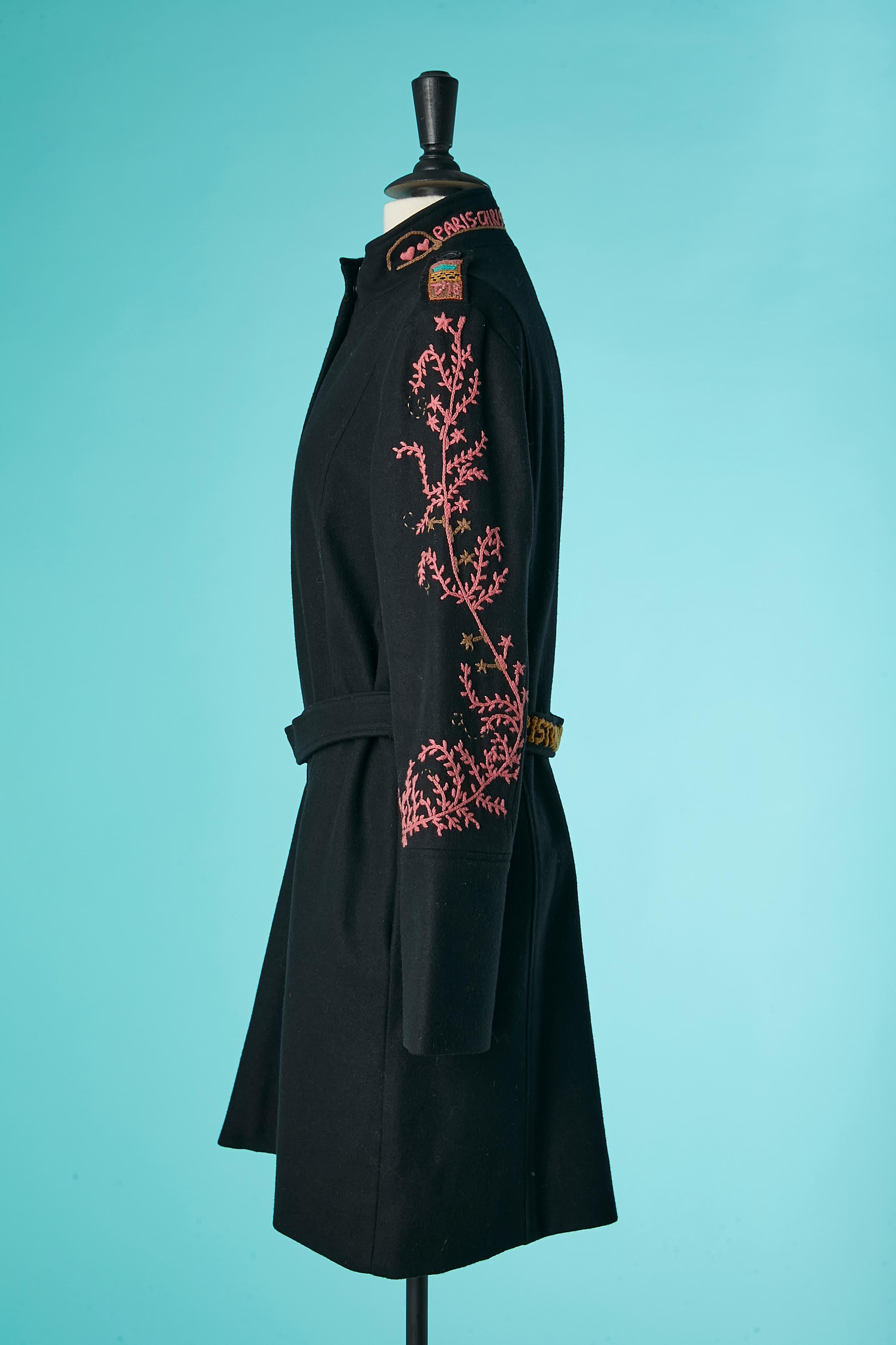 Women's Black wool coat with wool embroideries Christian Lacroix Jeans  For Sale