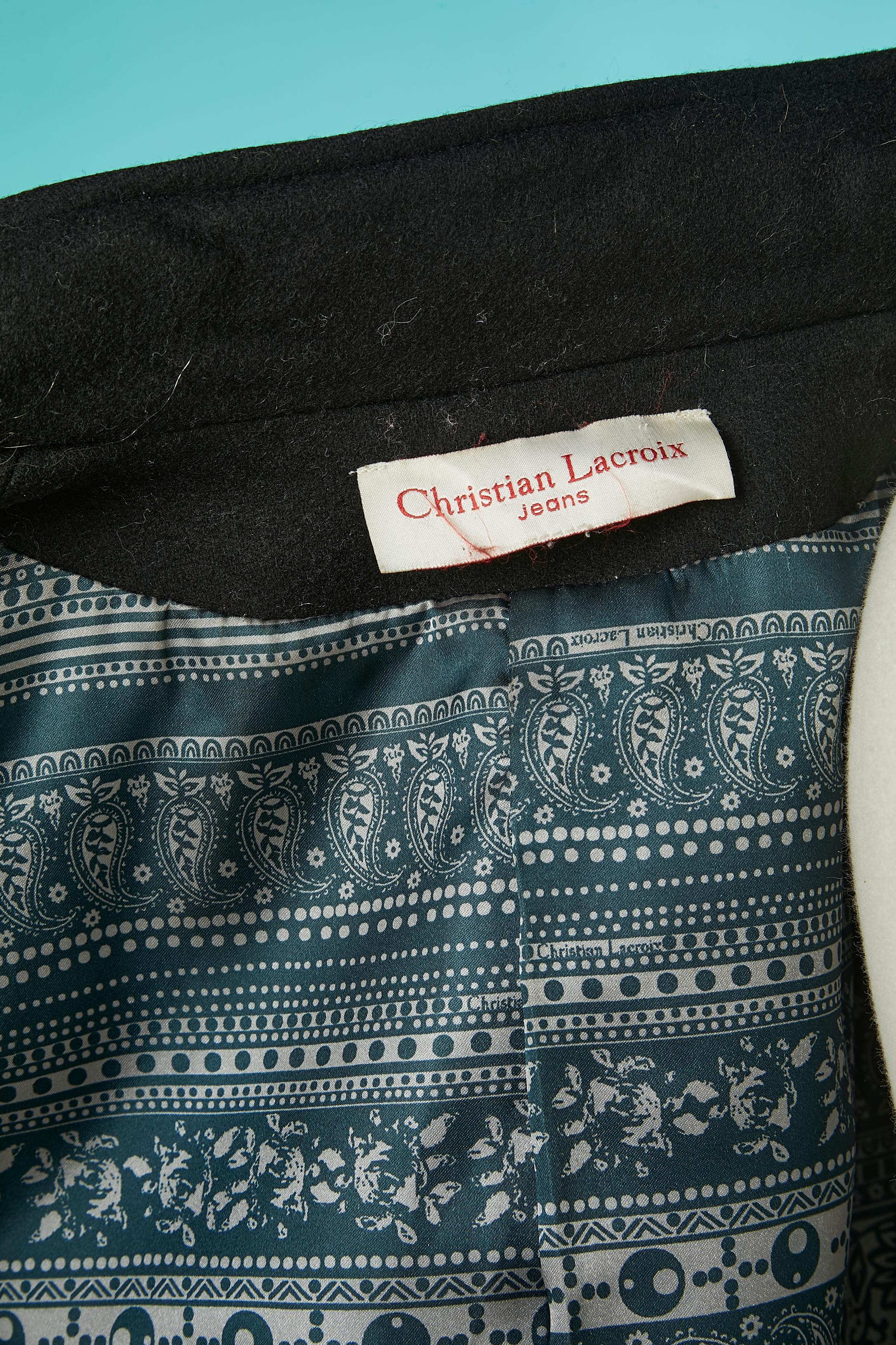 Black wool coat with wool embroideries Christian Lacroix Jeans  For Sale 4
