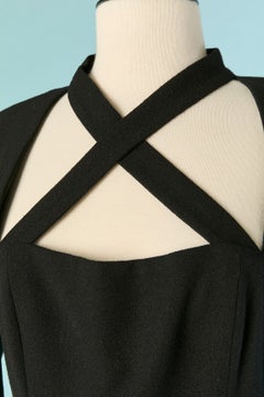 Vestido de cóctel de lana negra con borde inferior de guipur GUY LAROCHE SPORTWEAR