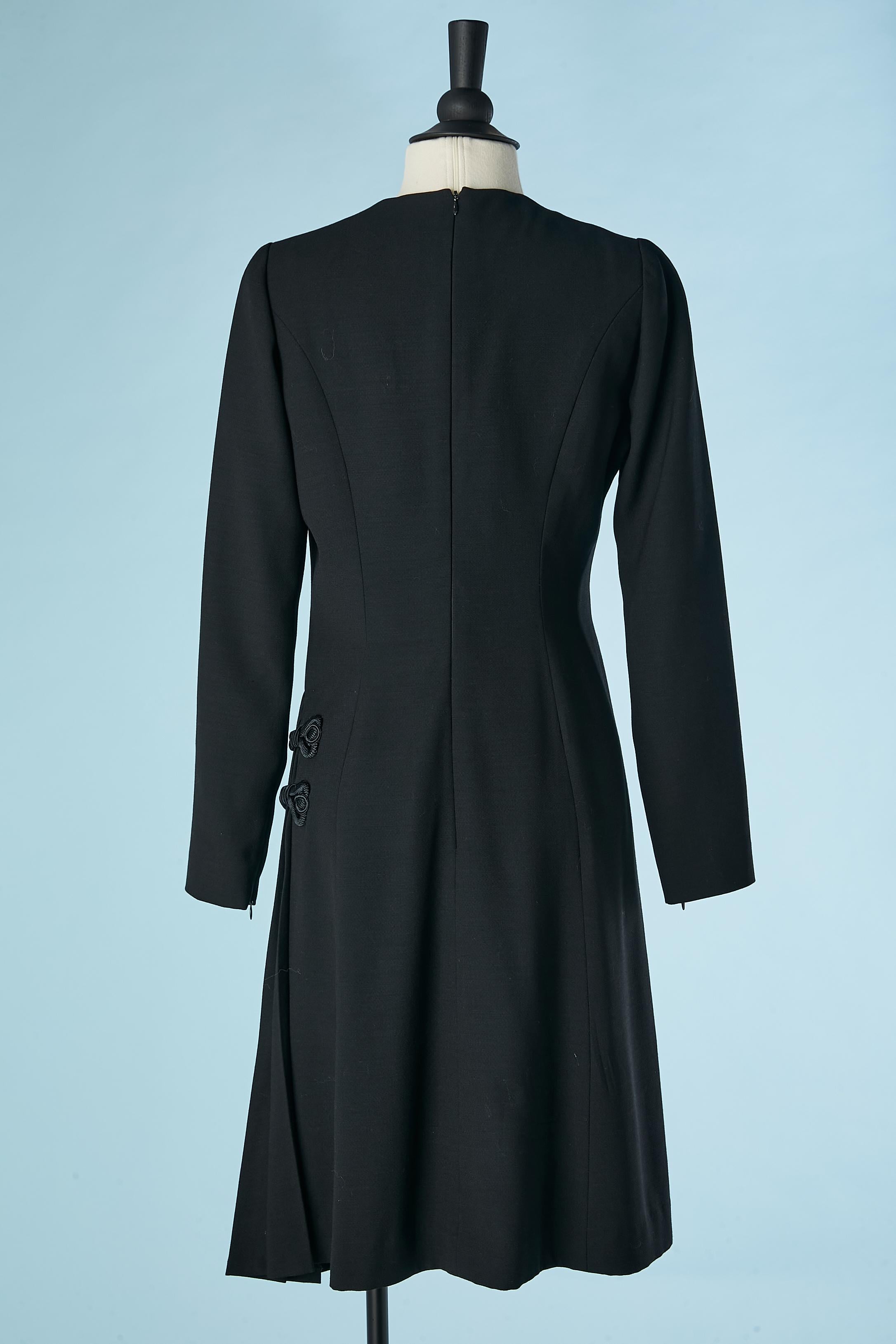 De las mujeres Vestido de cóctel de lana negra con pliegues laterales y pasamanería JACQUES FATH en venta