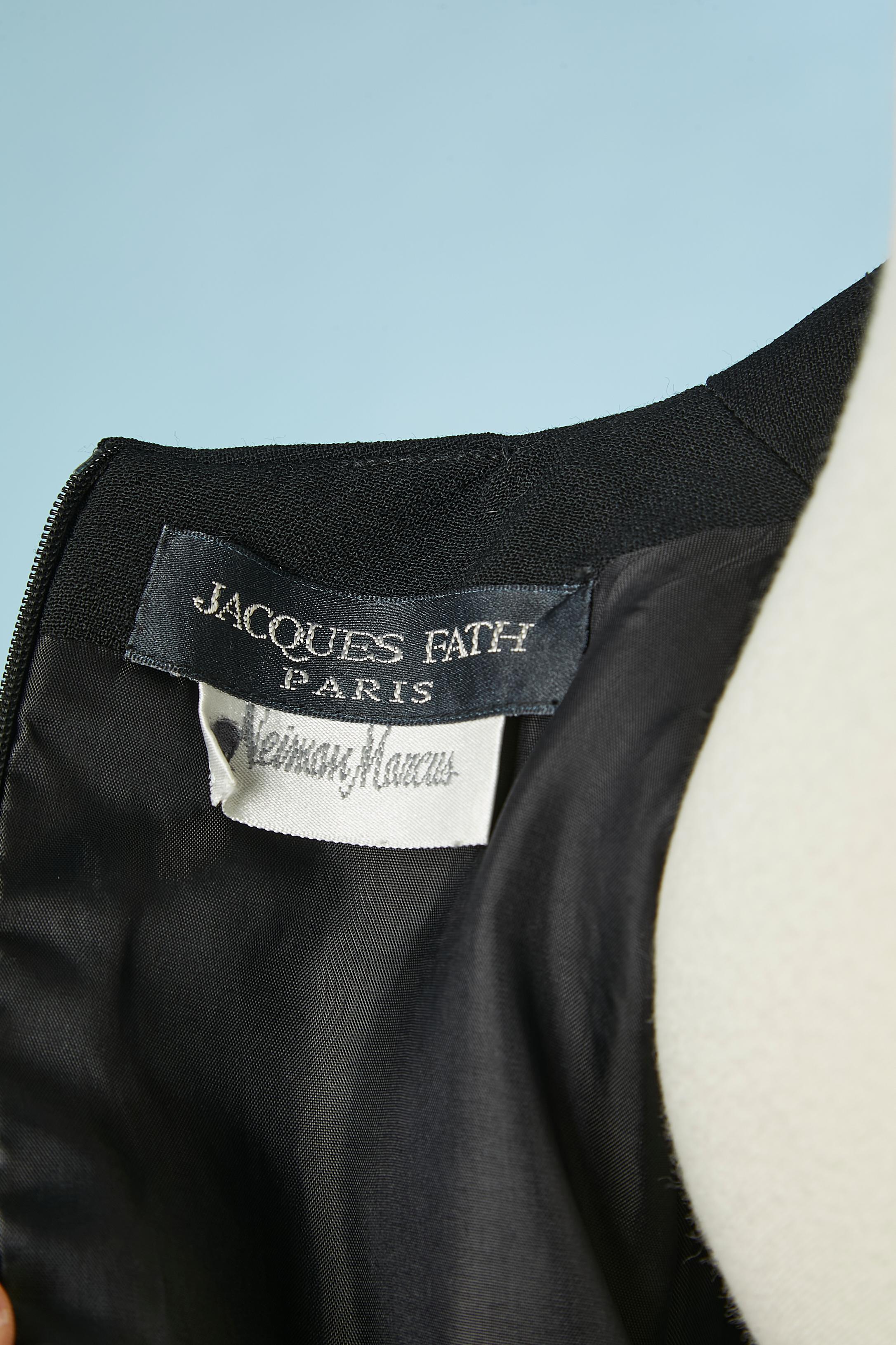 Vestido de cóctel de lana negra con pliegues laterales y pasamanería JACQUES FATH en venta 1