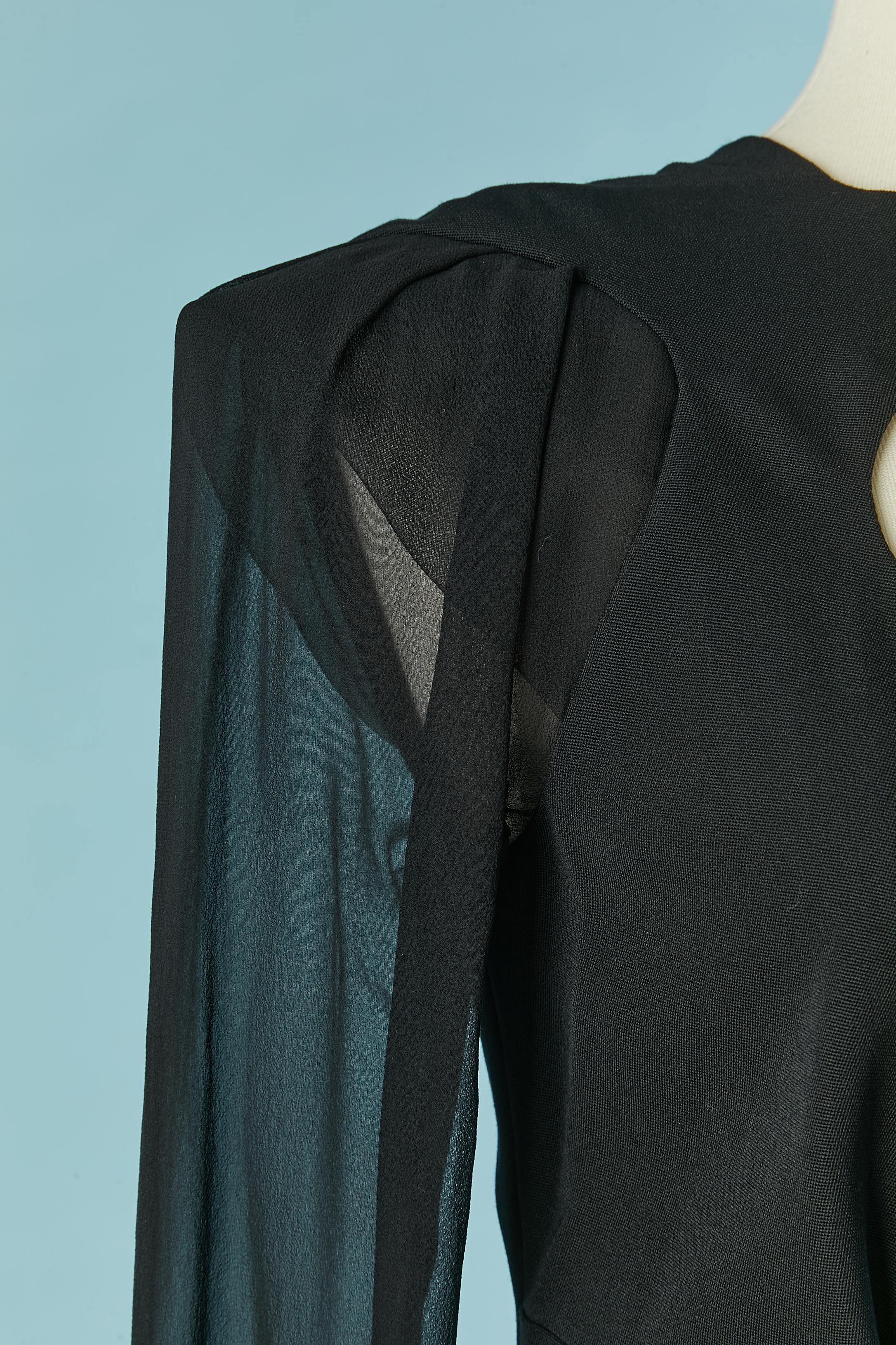 Women's Black wool cocktail dress with silk chiffon see-through sleeves MUGLER NEW For Sale