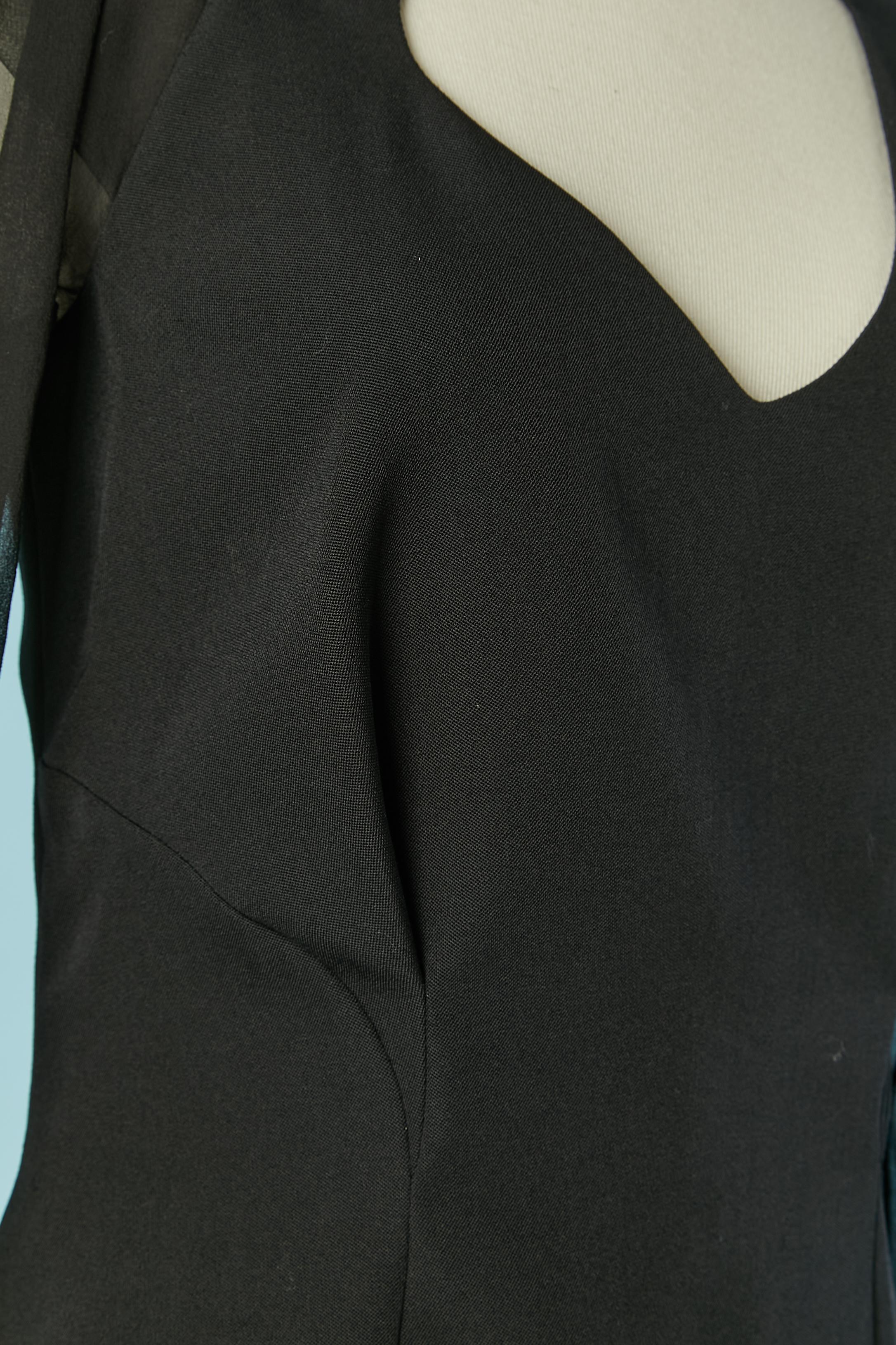 Black wool cocktail dress with silk chiffon see-through sleeves MUGLER NEW For Sale 1