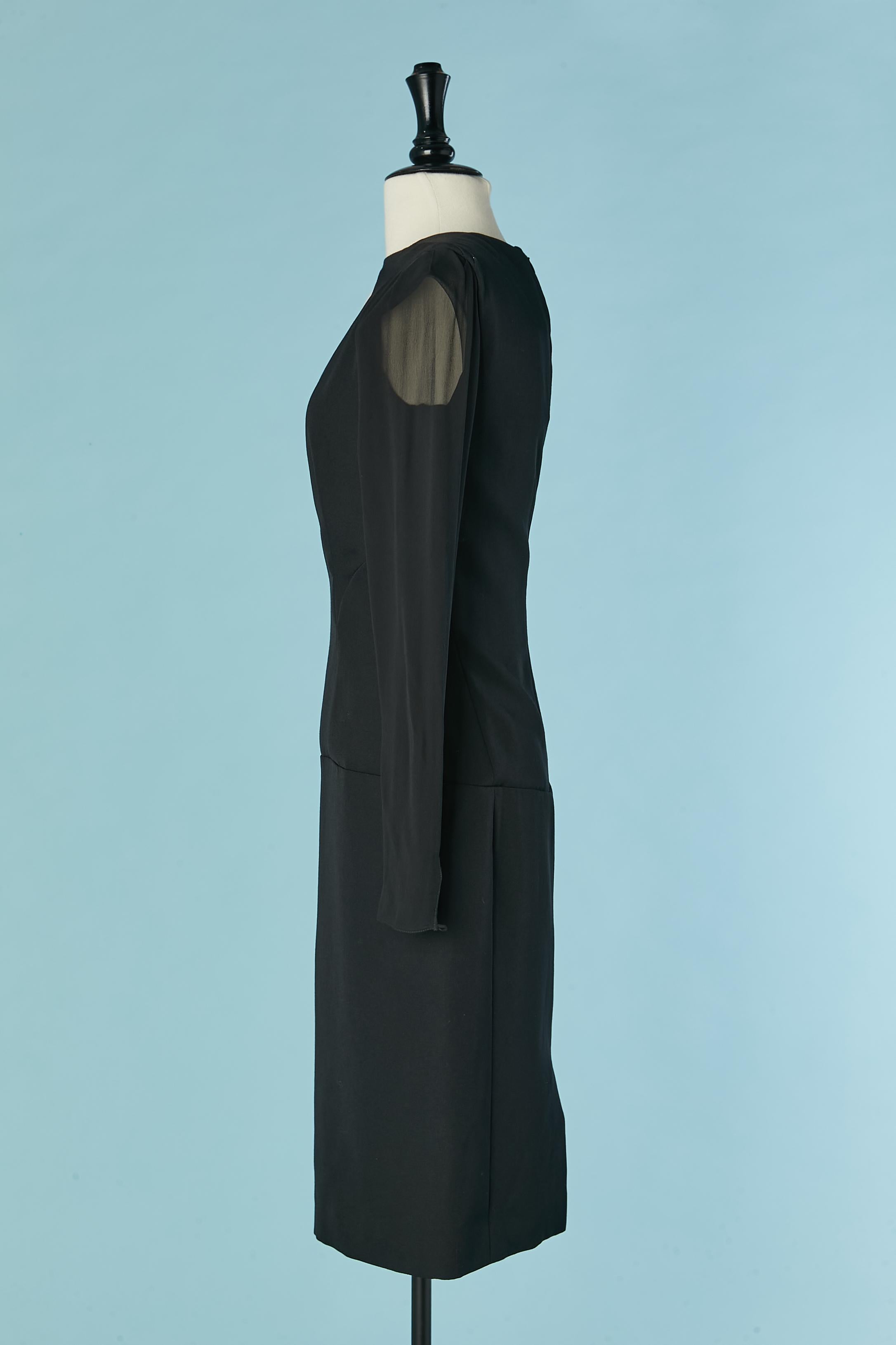Black wool cocktail dress with silk chiffon see-through sleeves MUGLER NEW For Sale 2