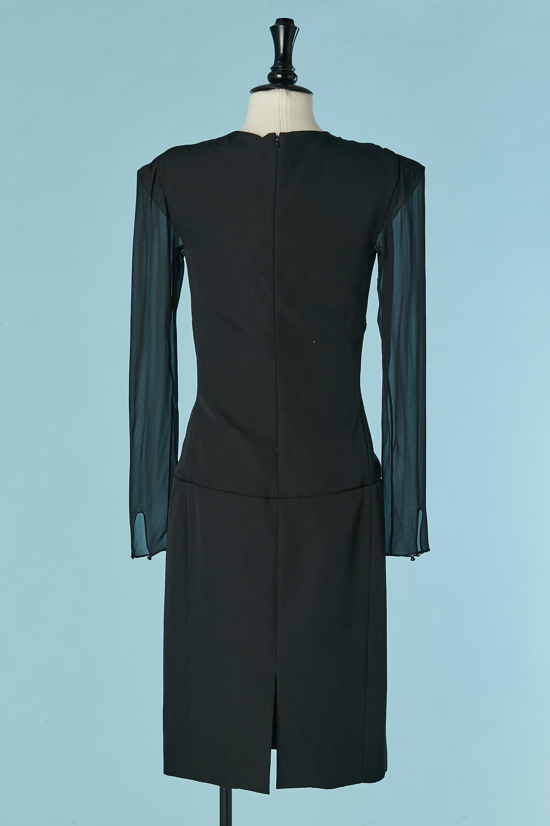 Black wool cocktail dress with silk chiffon see-through sleeves MUGLER NEW For Sale 3