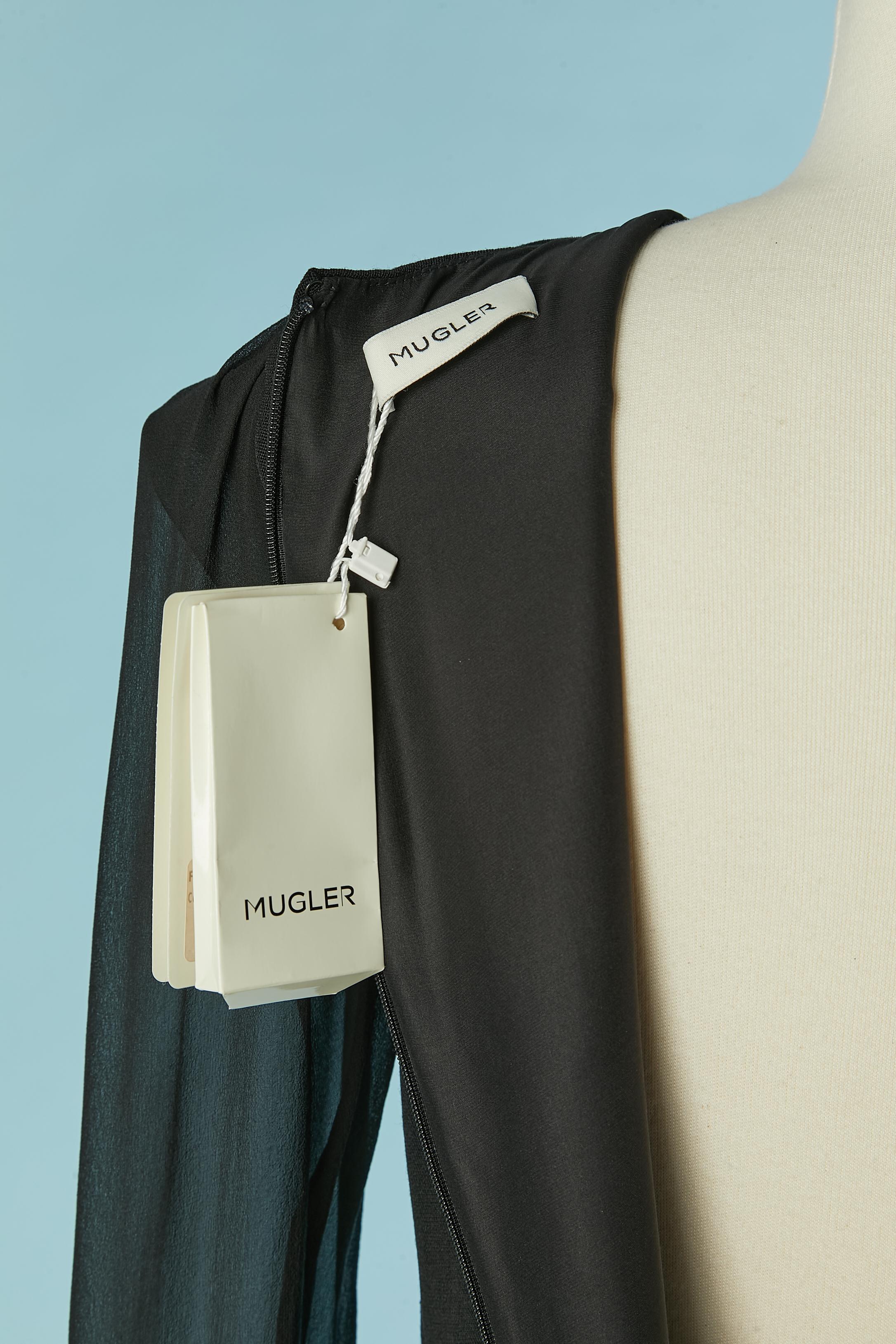 Black wool cocktail dress with silk chiffon see-through sleeves MUGLER NEW For Sale 4