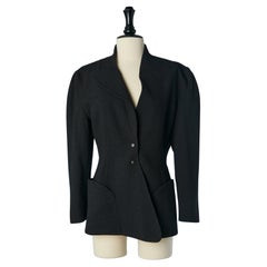 Black wool crêpe asymmetrical single breasted jacket MUGLER par Thierry Mugler