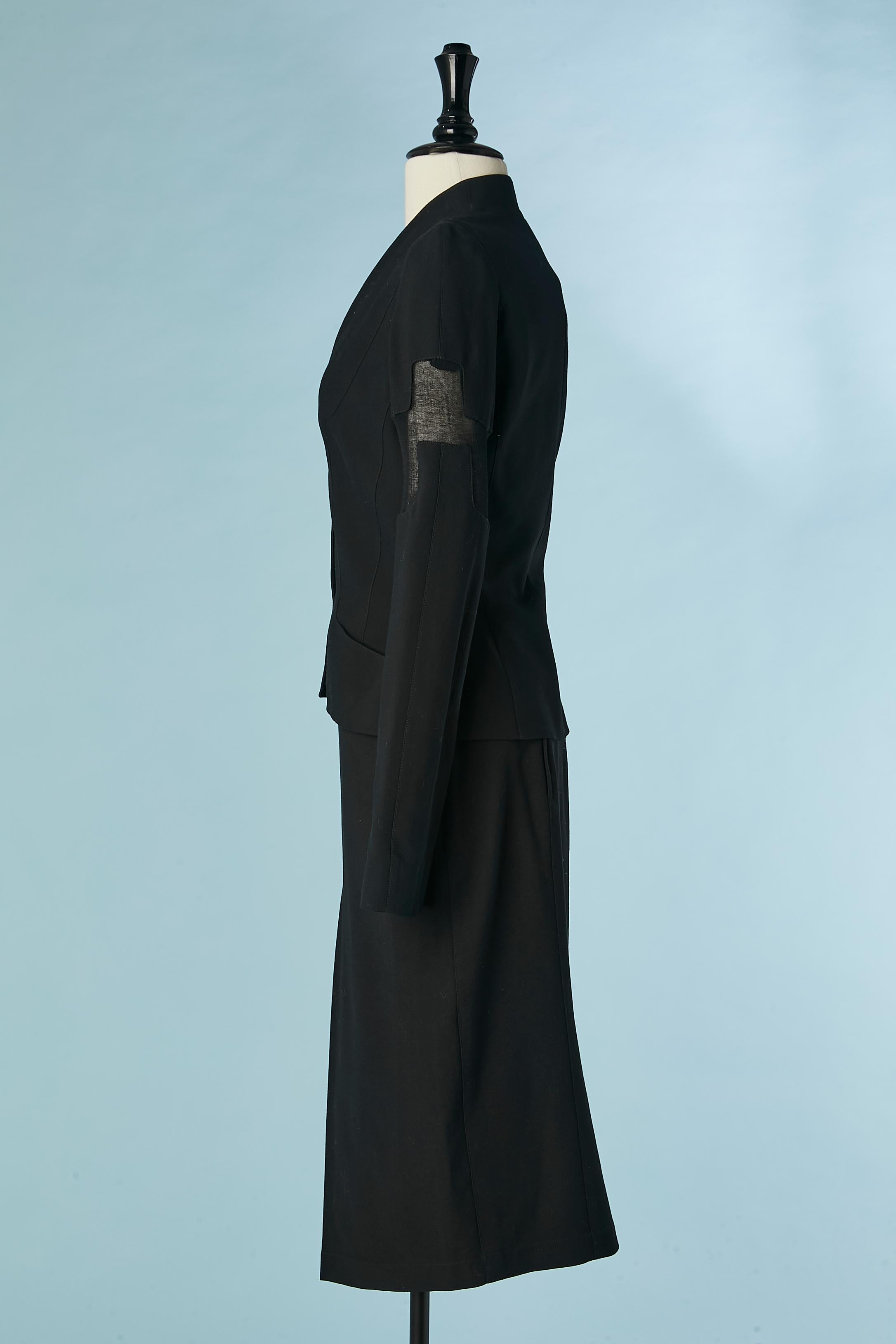 Donna Gonna-tuta in crêpe di lana nera con inserto trasparente sulle maniche Thierry Mugler in vendita