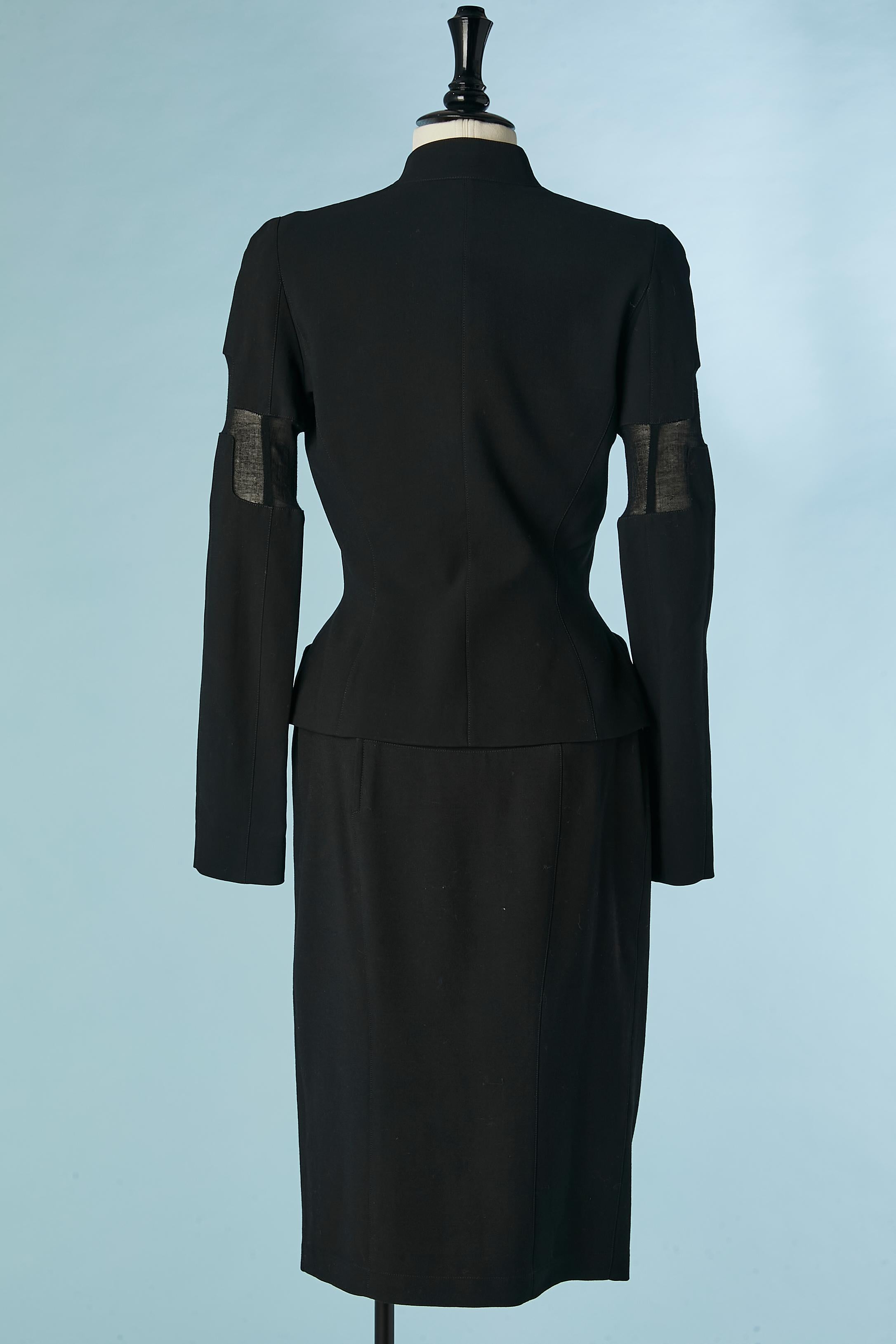 Gonna-tuta in crêpe di lana nera con inserto trasparente sulle maniche Thierry Mugler in vendita 1
