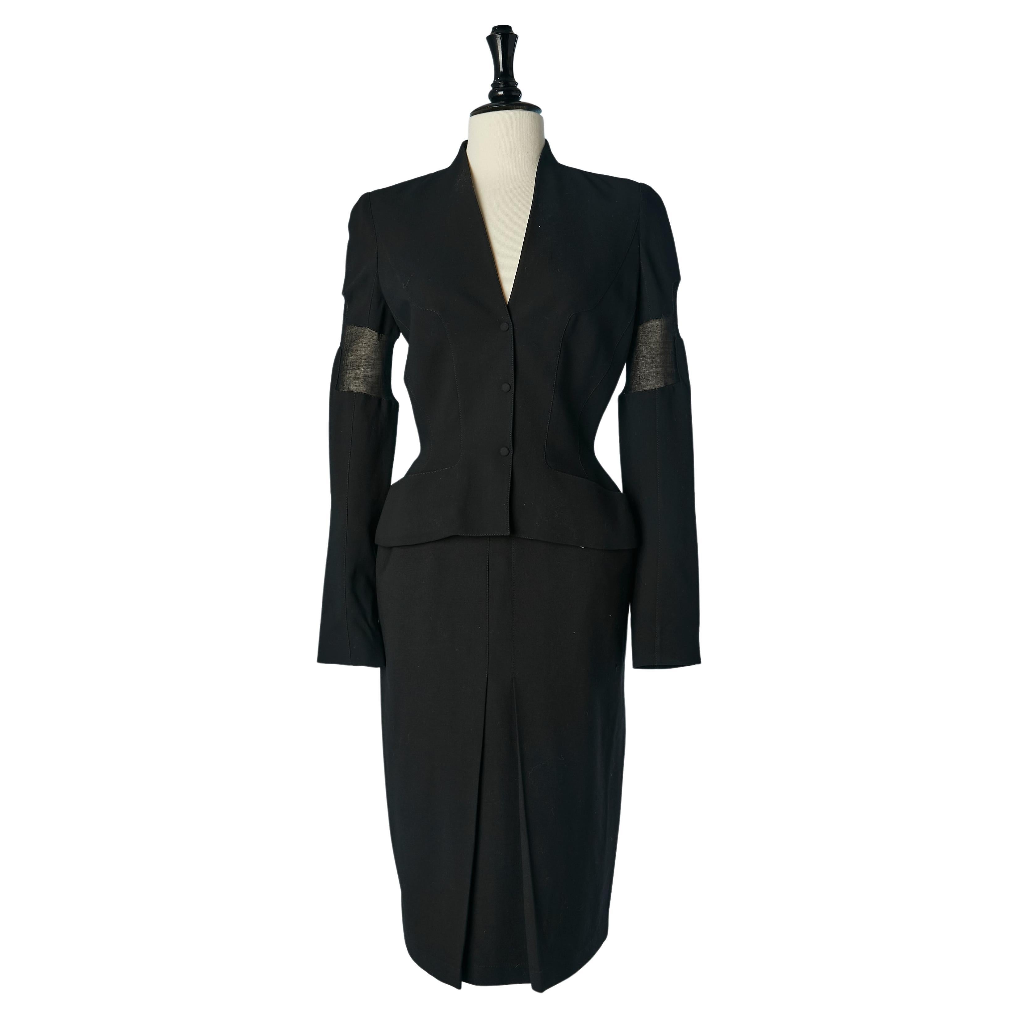 Gonna-tuta in crêpe di lana nera con inserto trasparente sulle maniche Thierry Mugler