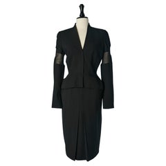 Falda-traje de crepé de lana negro con mangas transparentes Thierry Mugler