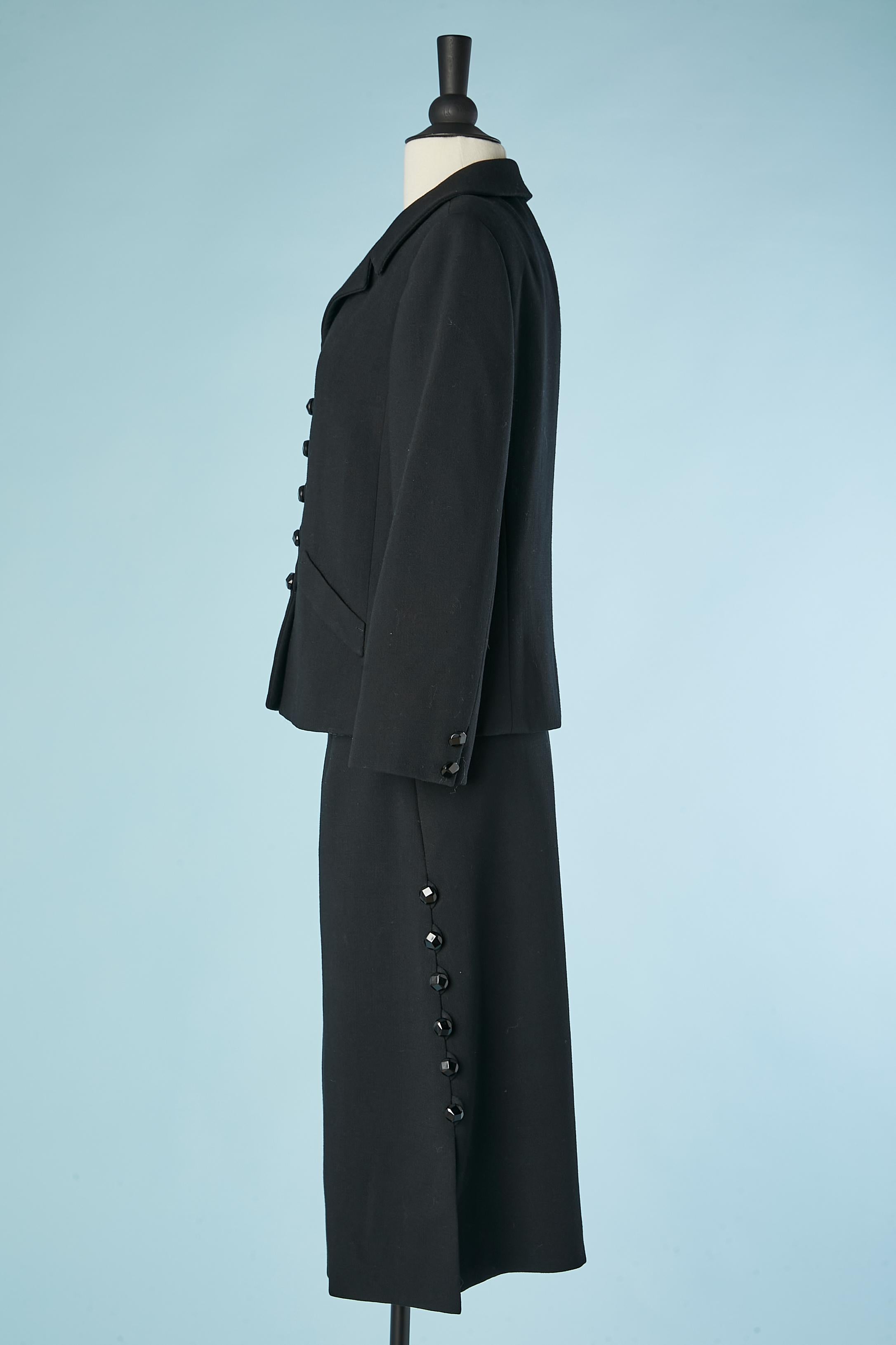 Women's Black wool crêpe skit-suit with black buttons Christian Dior New-York Circa 1950 For Sale