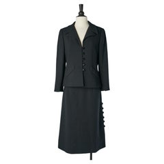 Black wool crêpe skit-suit with black buttons Christian Dior New-York Circa 1950