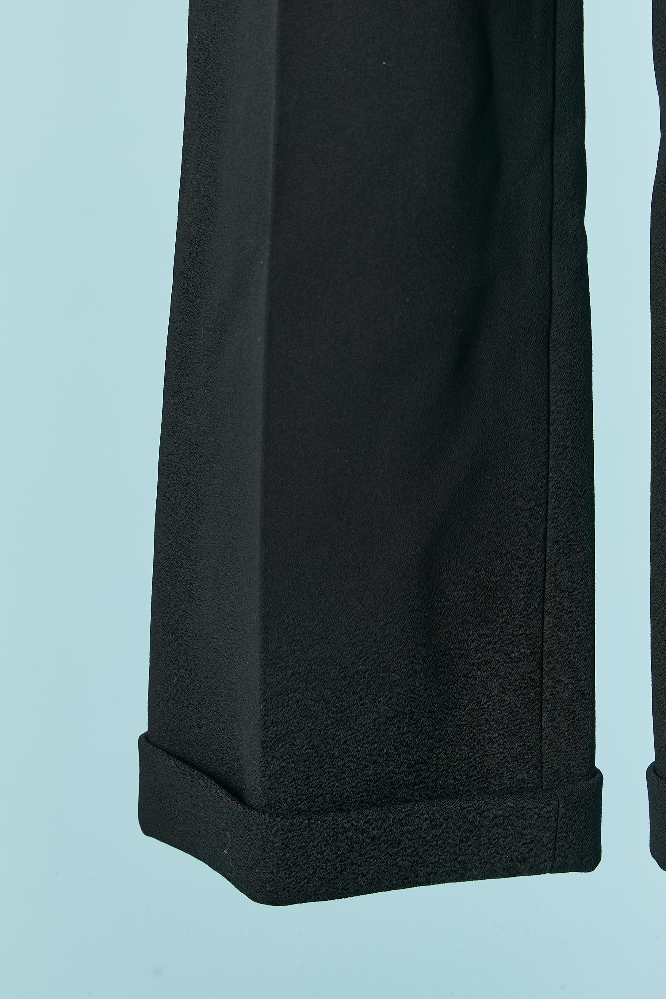 Noir Pantalon en crêpe de laine noir à revers CHRISTIAN DIOR en vente