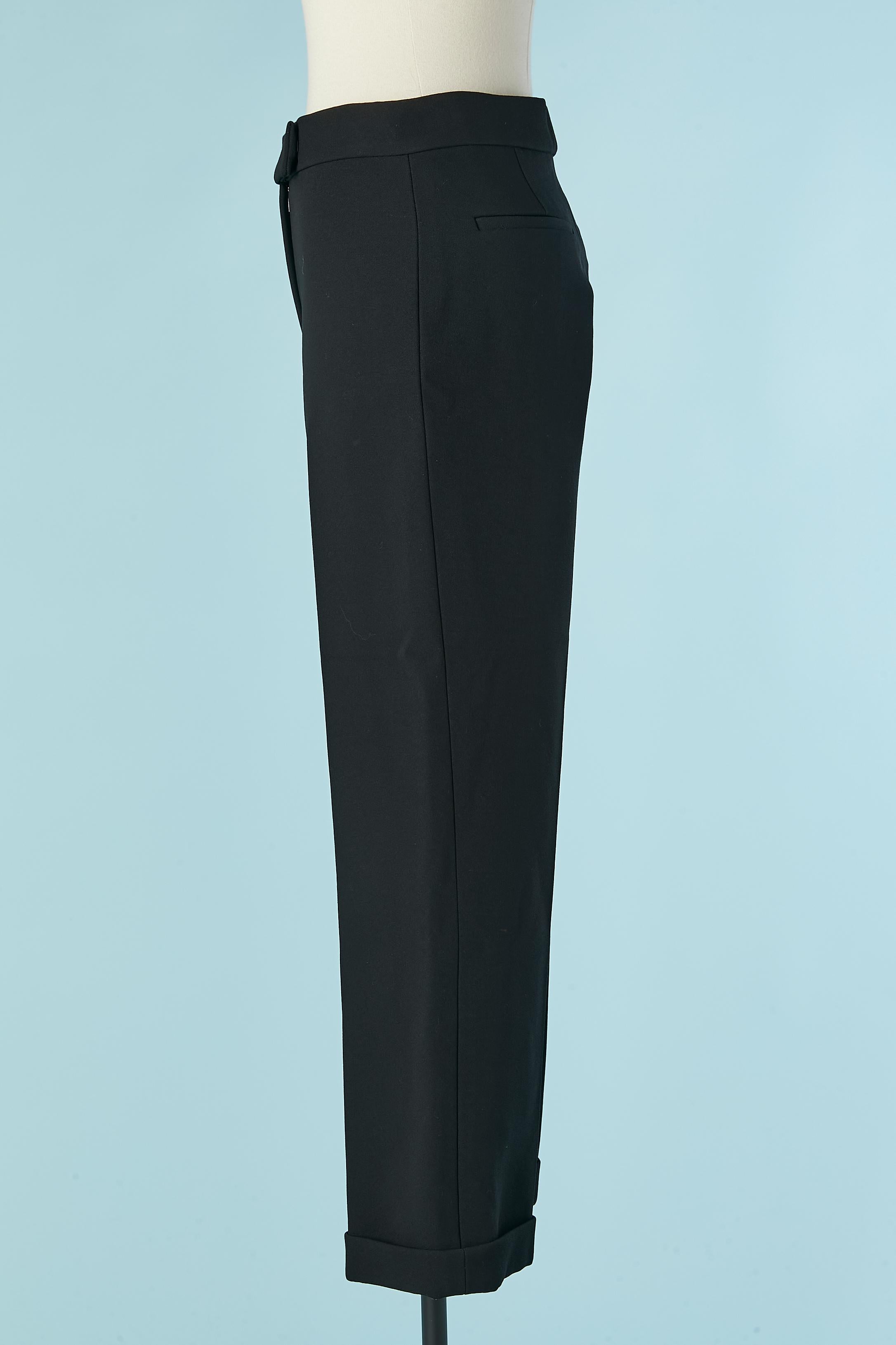 Pantalon en crêpe de laine noir à revers CHRISTIAN DIOR Neuf - En vente à Saint-Ouen-Sur-Seine, FR
