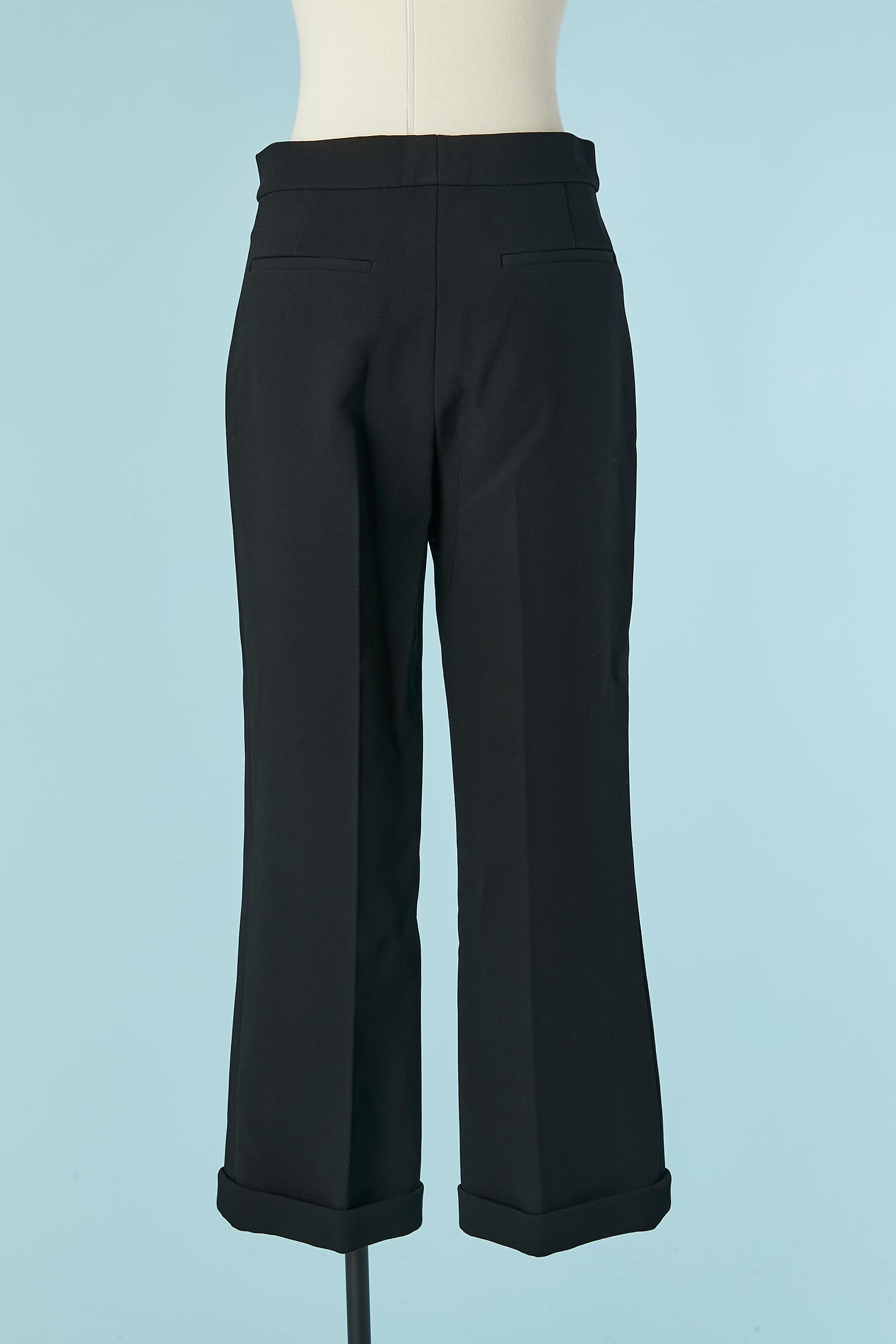 Pantalon en crêpe de laine noir à revers CHRISTIAN DIOR Pour femmes en vente