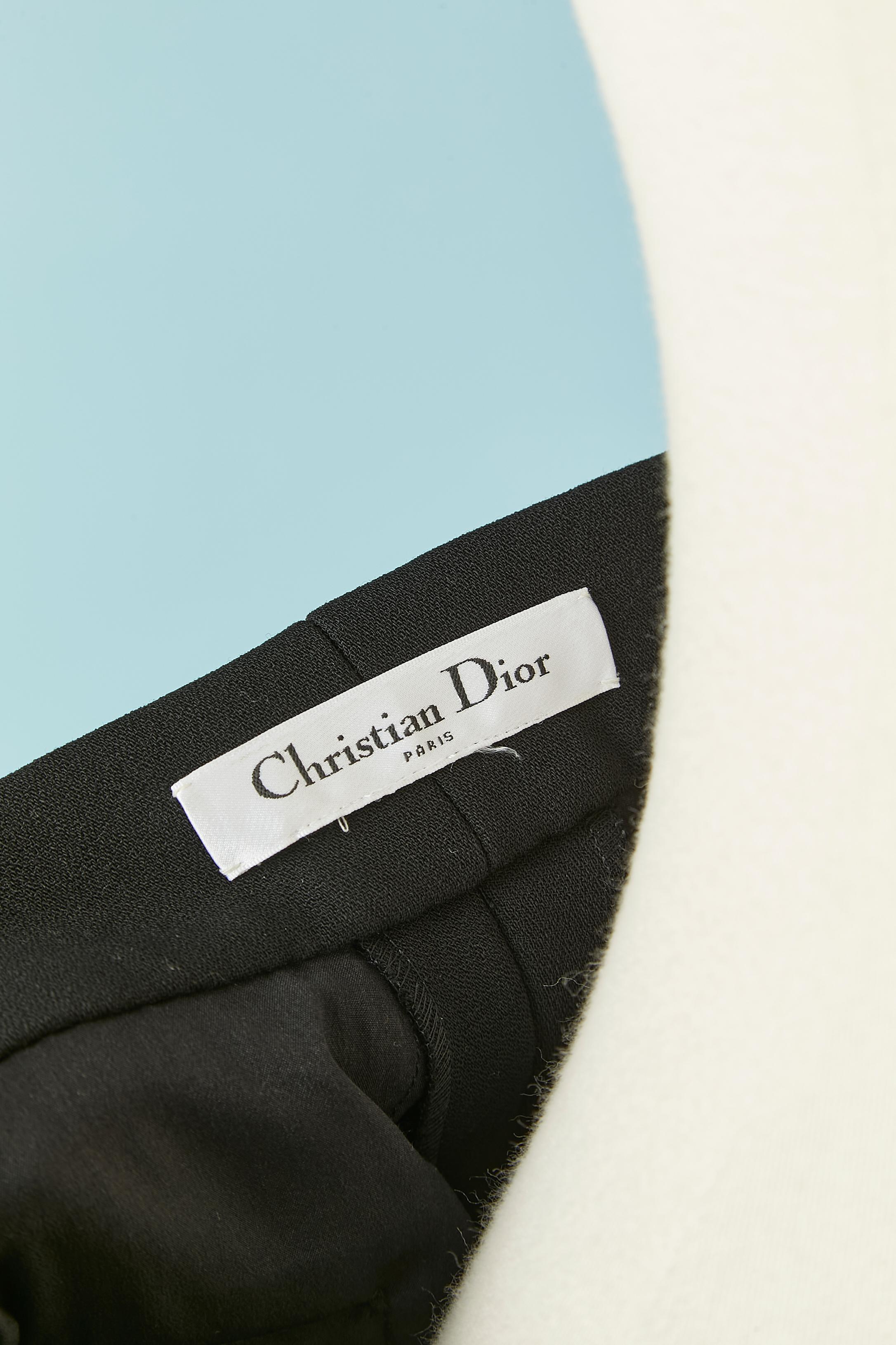 Pantalon en crêpe de laine noir à revers CHRISTIAN DIOR en vente 1