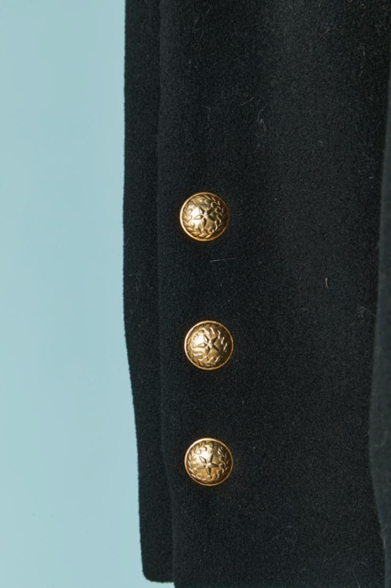Women's Black wool double-breasted coat with gold passementerie State of Claude Montana For Sale