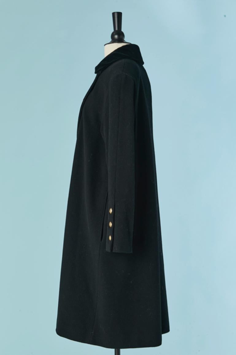 Black wool double-breasted coat with gold passementerie State of Claude Montana For Sale 1