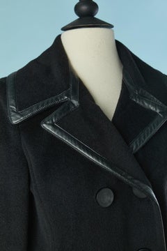 Black wool double-breasted coat with leather piping BALENCIAGA