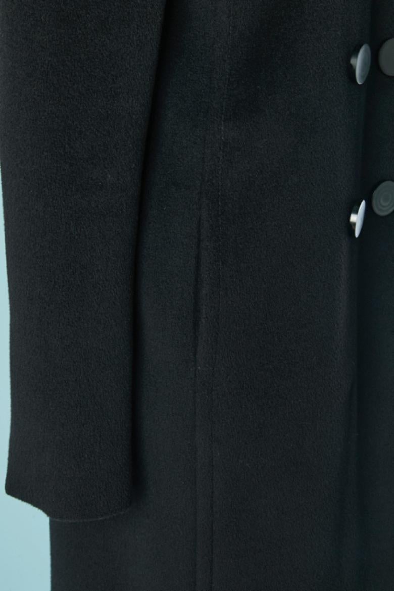 Nero Cappotto doppiopetto in lana nera con profili in pelle BALENCIAGA in vendita