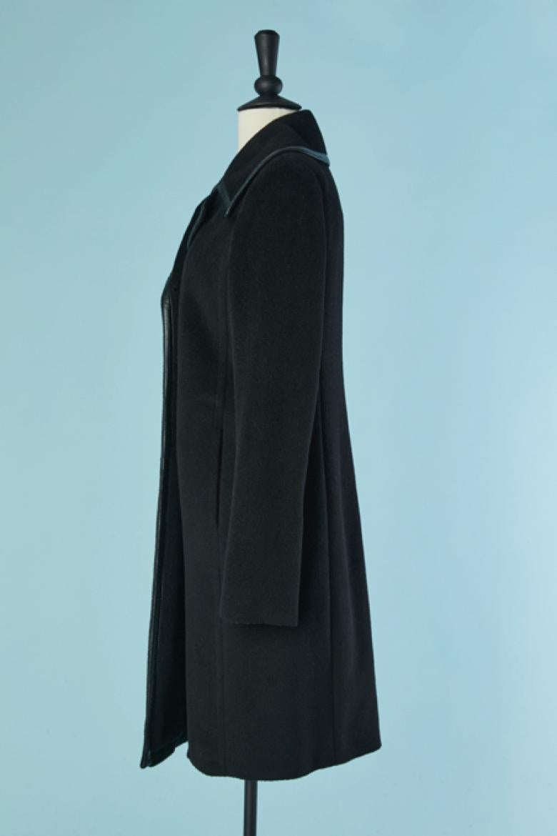 Cappotto doppiopetto in lana nera con profili in pelle BALENCIAGA In condizioni ottime in vendita a Saint-Ouen-Sur-Seine, FR