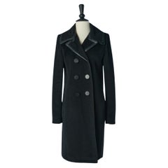 Cappotto doppiopetto in lana nera con profili in pelle BALENCIAGA