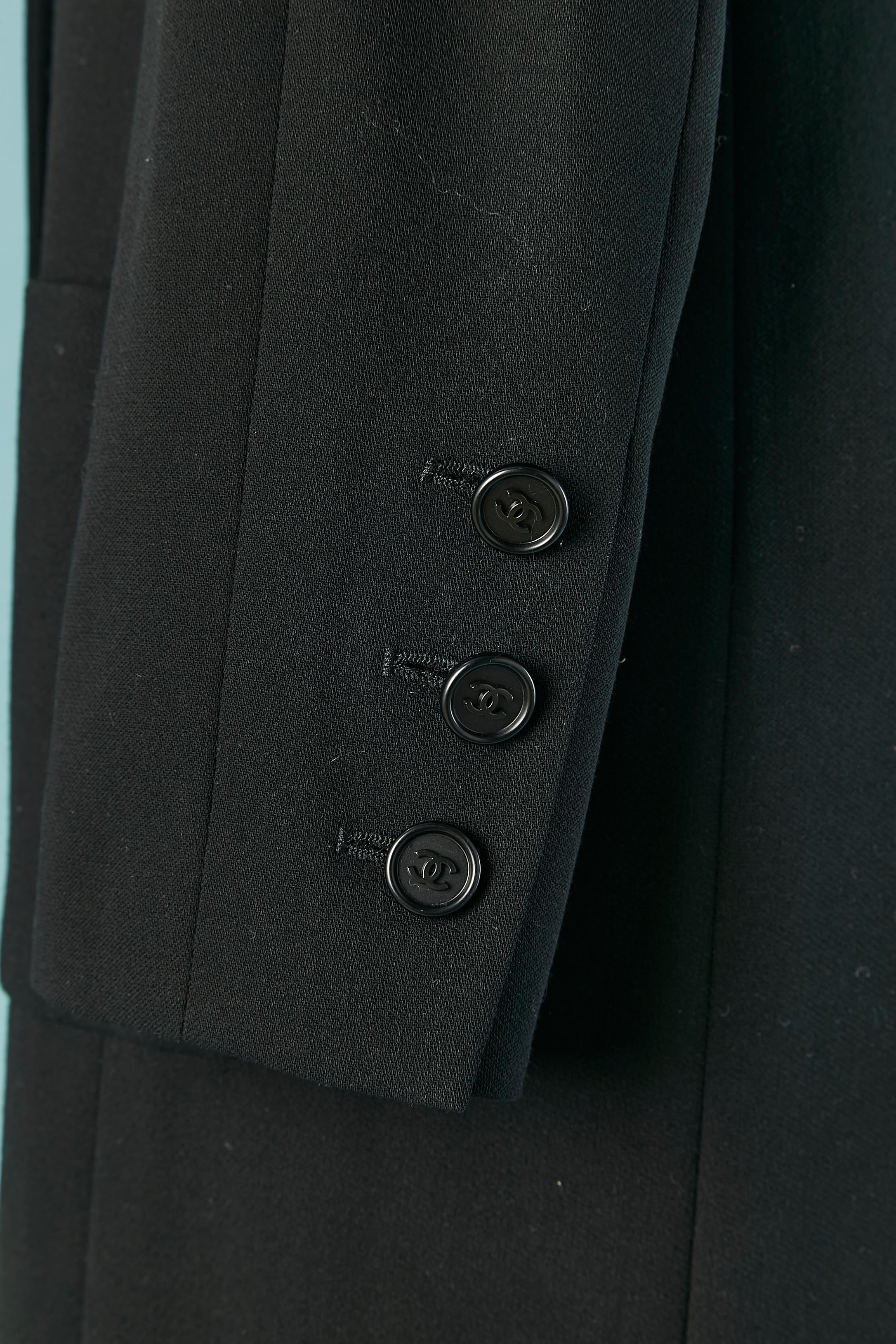 Black wool double-breasted coat with silk Camelia brooches CHANEL Boutique 1