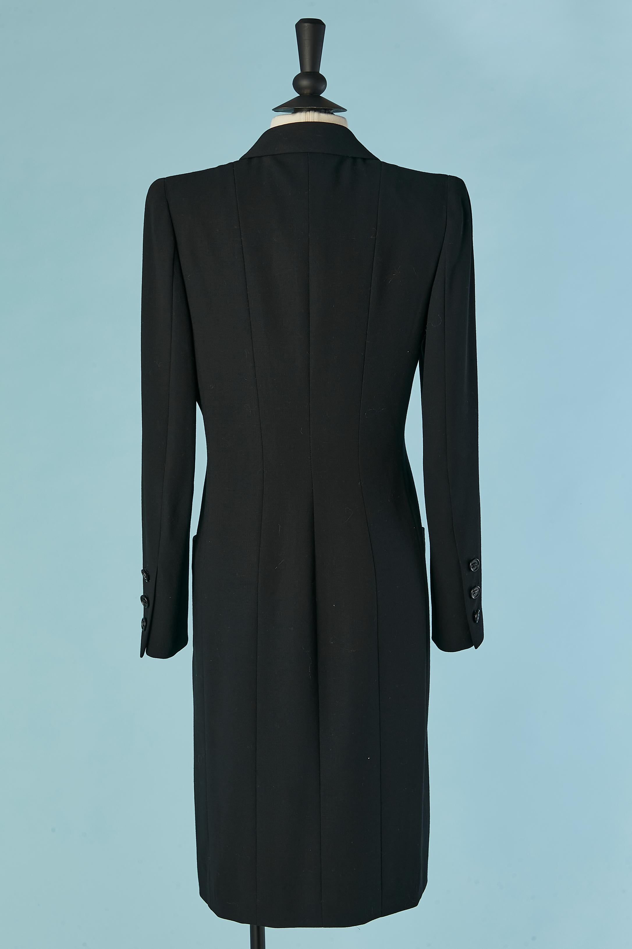 Black wool double-breasted coat with silk Camelia brooches CHANEL Boutique 2