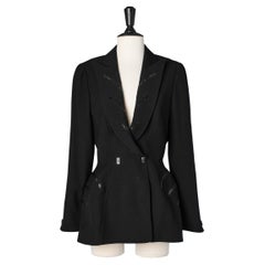 Black wool double-breasted jacket and rhinestone details Thierry Mugler 