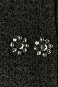 Black wool double breasted jacket with rhinestone button DOLCE & GABBANA