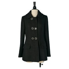 Black wool double breasted jacket with rhinestone button DOLCE & GABBANA
