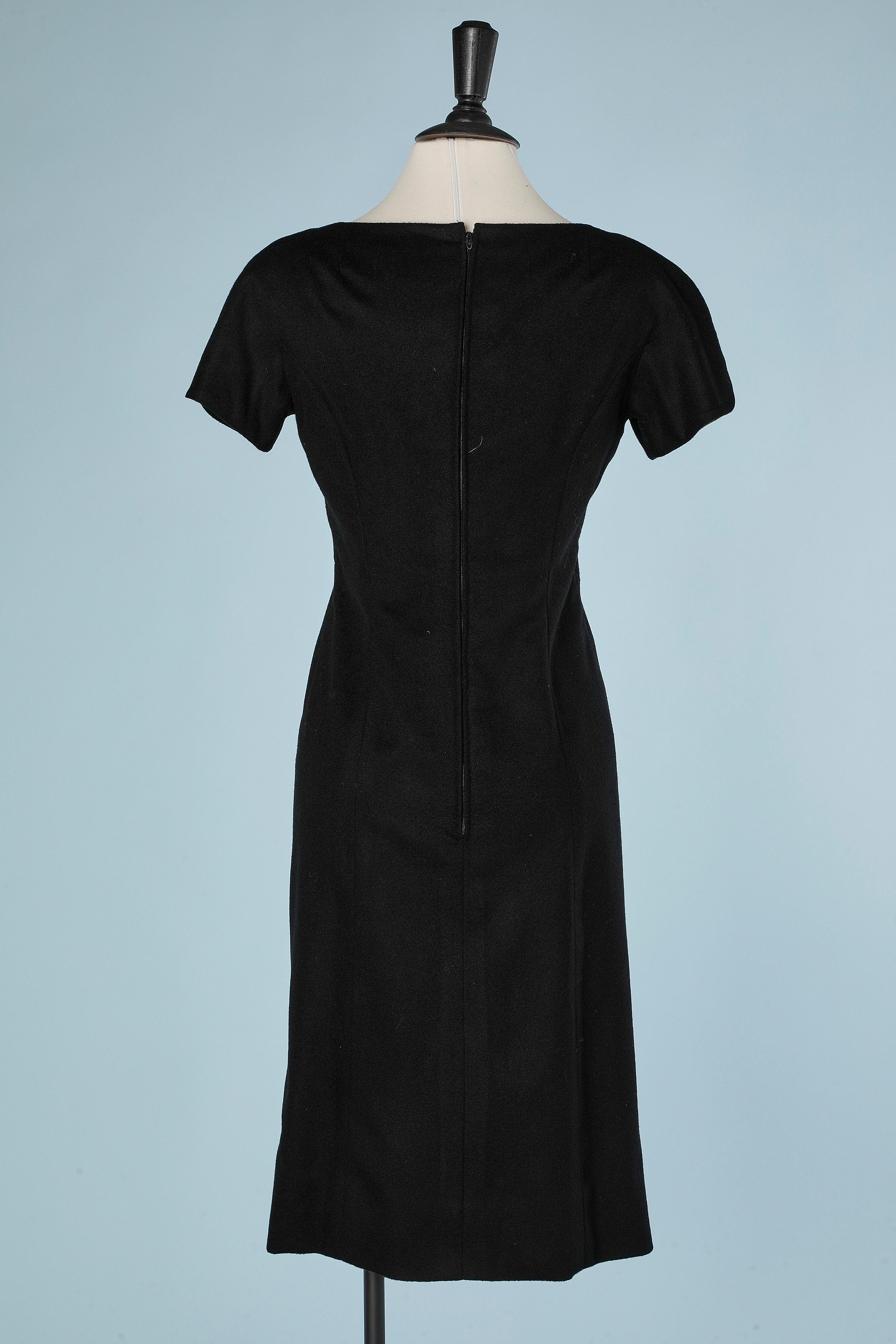 Black wool dress with bow on the bust Mademoiselle Ricci  For Sale 1
