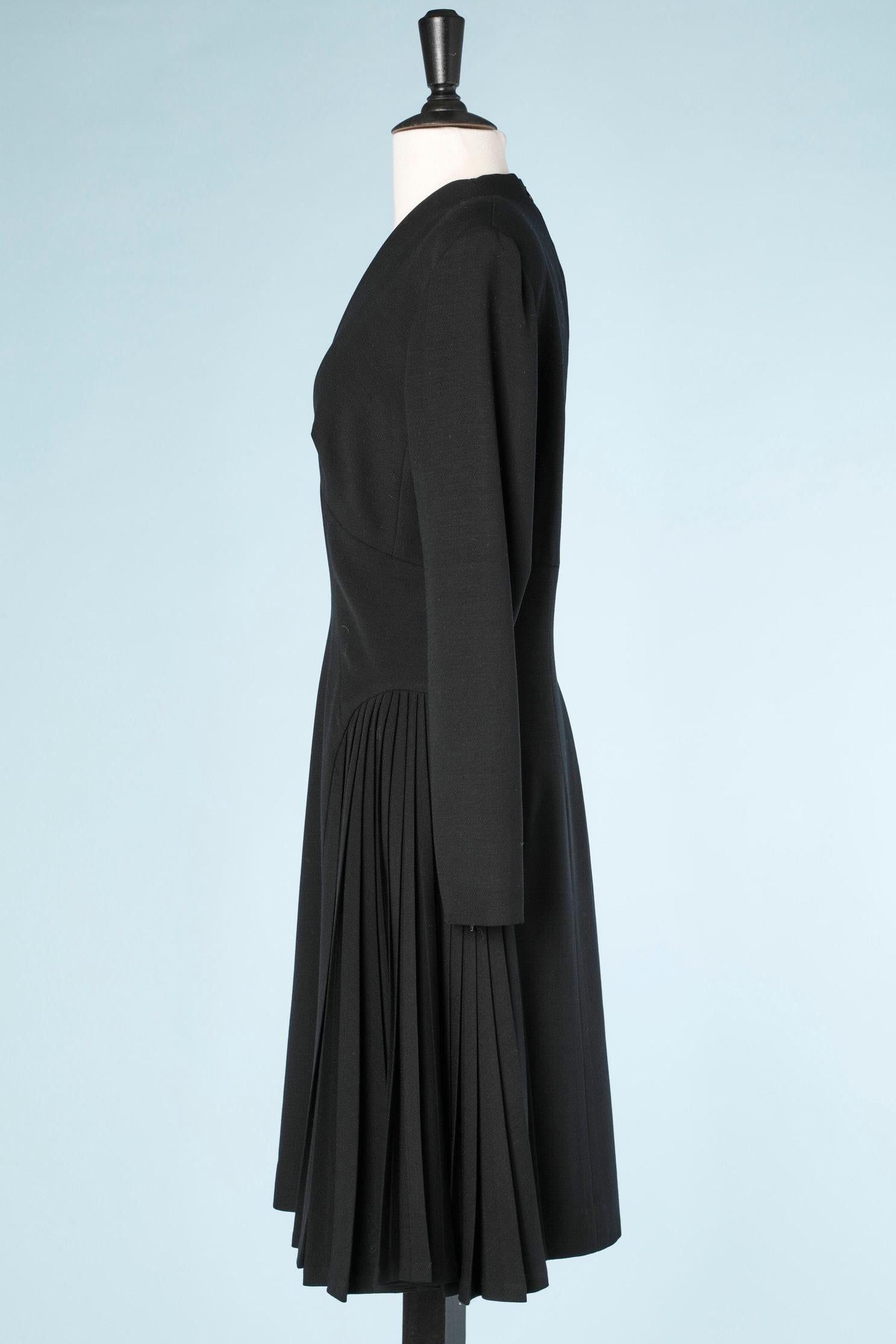 Black wool dress with pleats on the hips Jacques Fath  For Sale 1