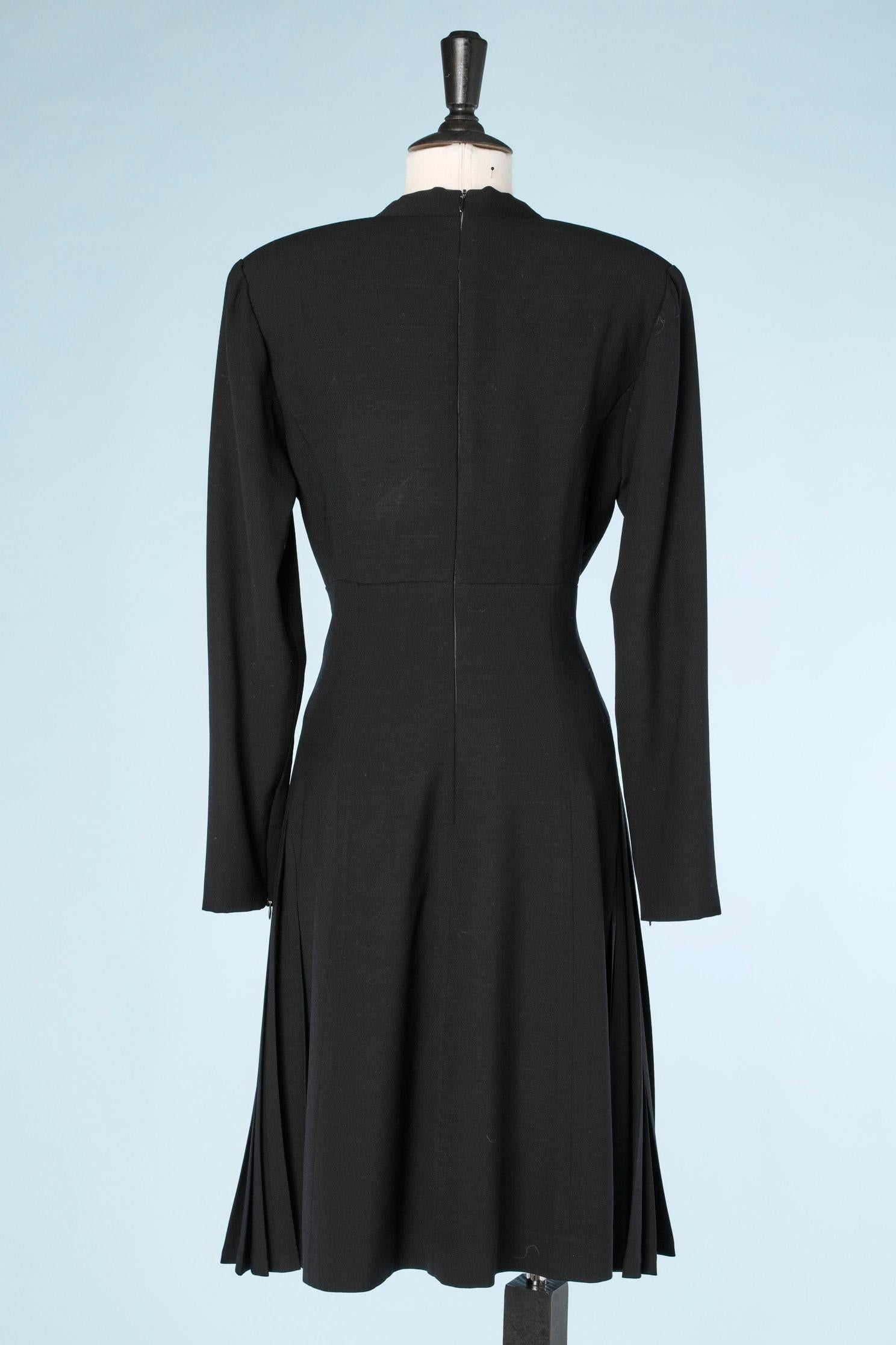 Black wool dress with pleats on the hips Jacques Fath  For Sale 2