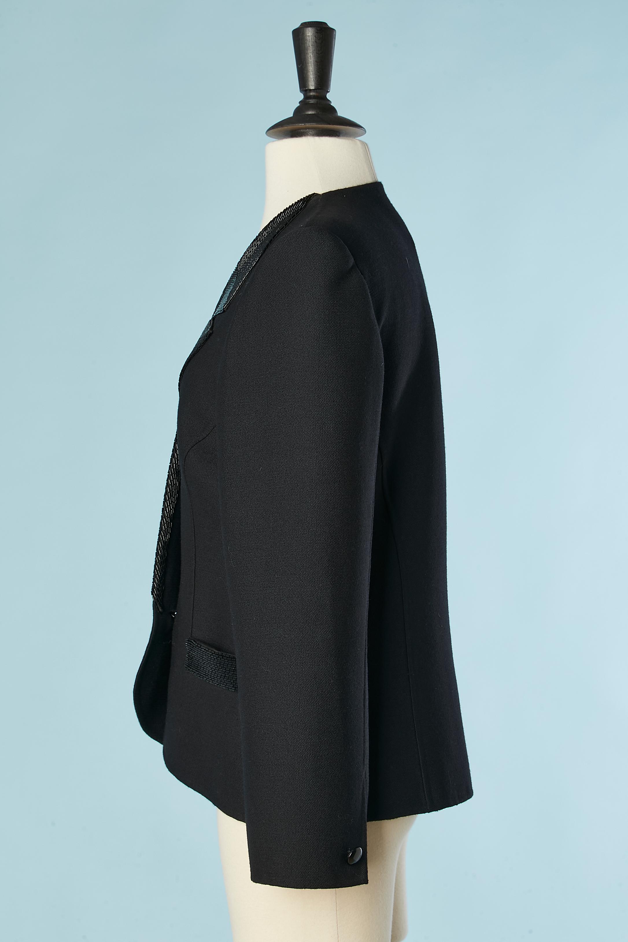 Women's Black wool evening jacket with beaded collar and pockets Mila Schon  For Sale