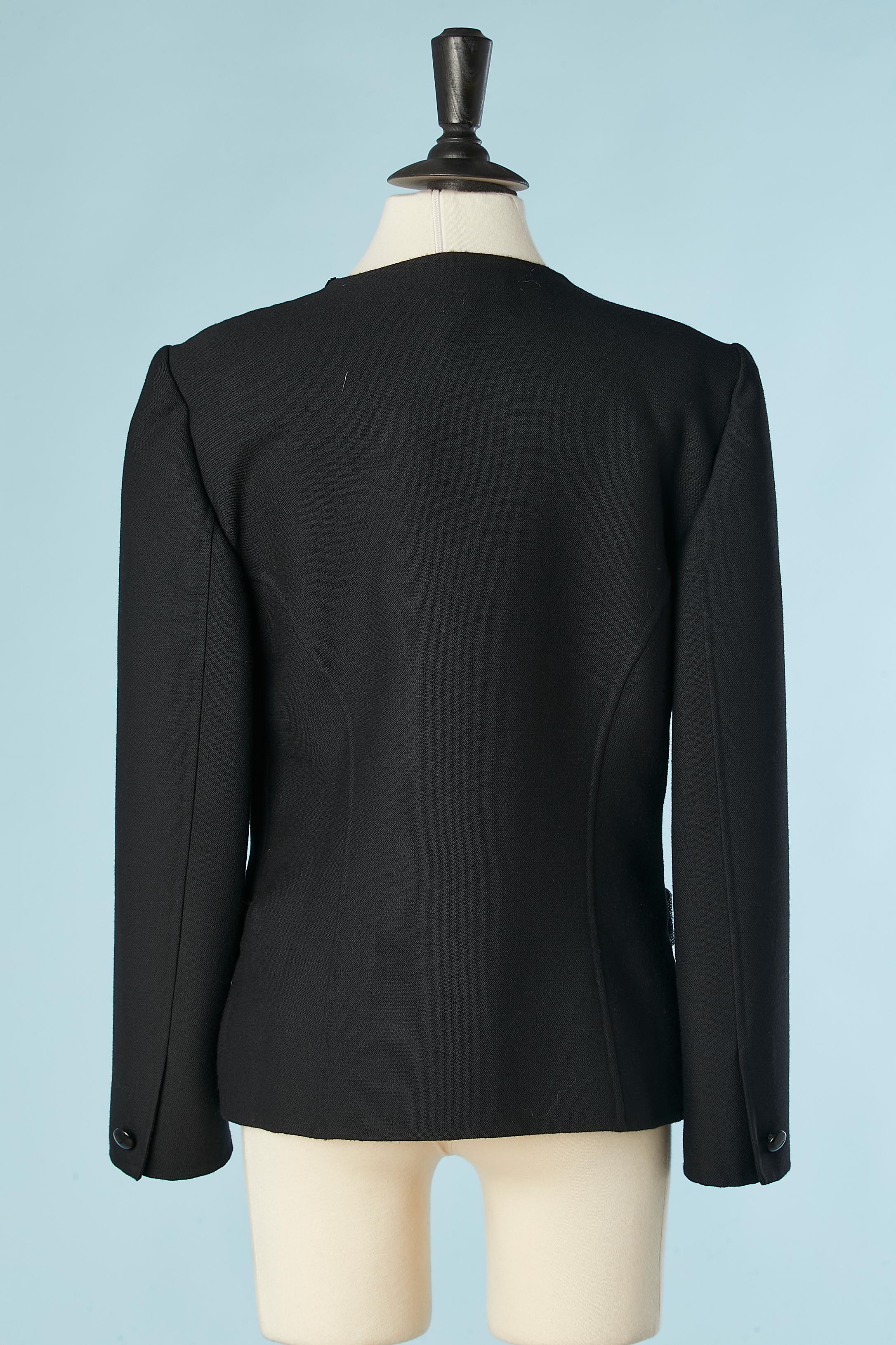 Black wool evening jacket with beaded collar and pockets Mila Schon  For Sale 1