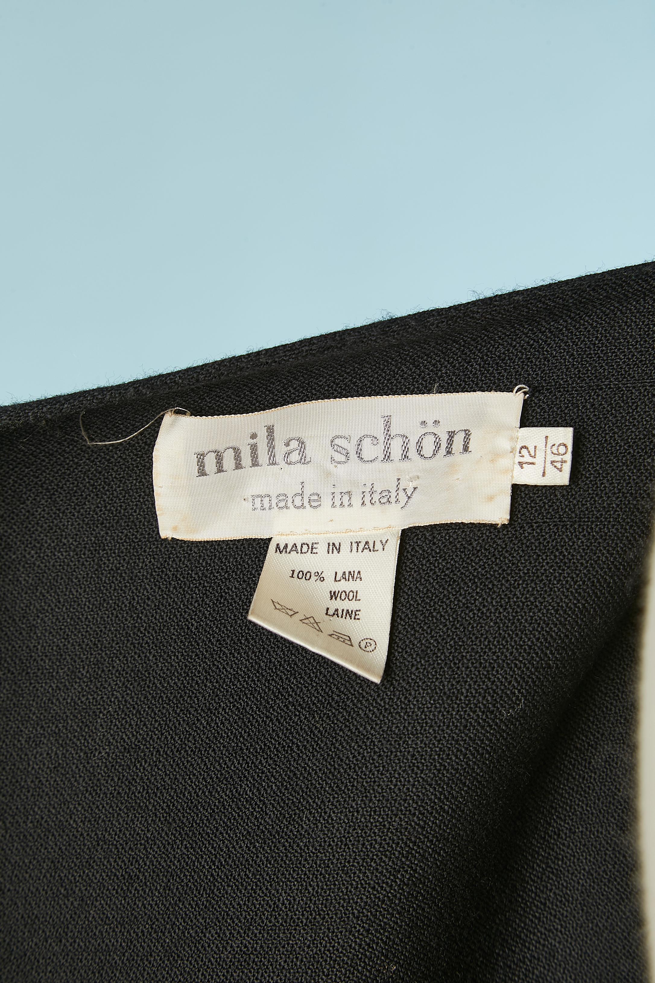 Black wool evening jacket with beaded collar and pockets Mila Schon  For Sale 3