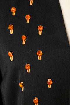 Black wool evening jacket with orange rhinestone embellishment Lili Ann
