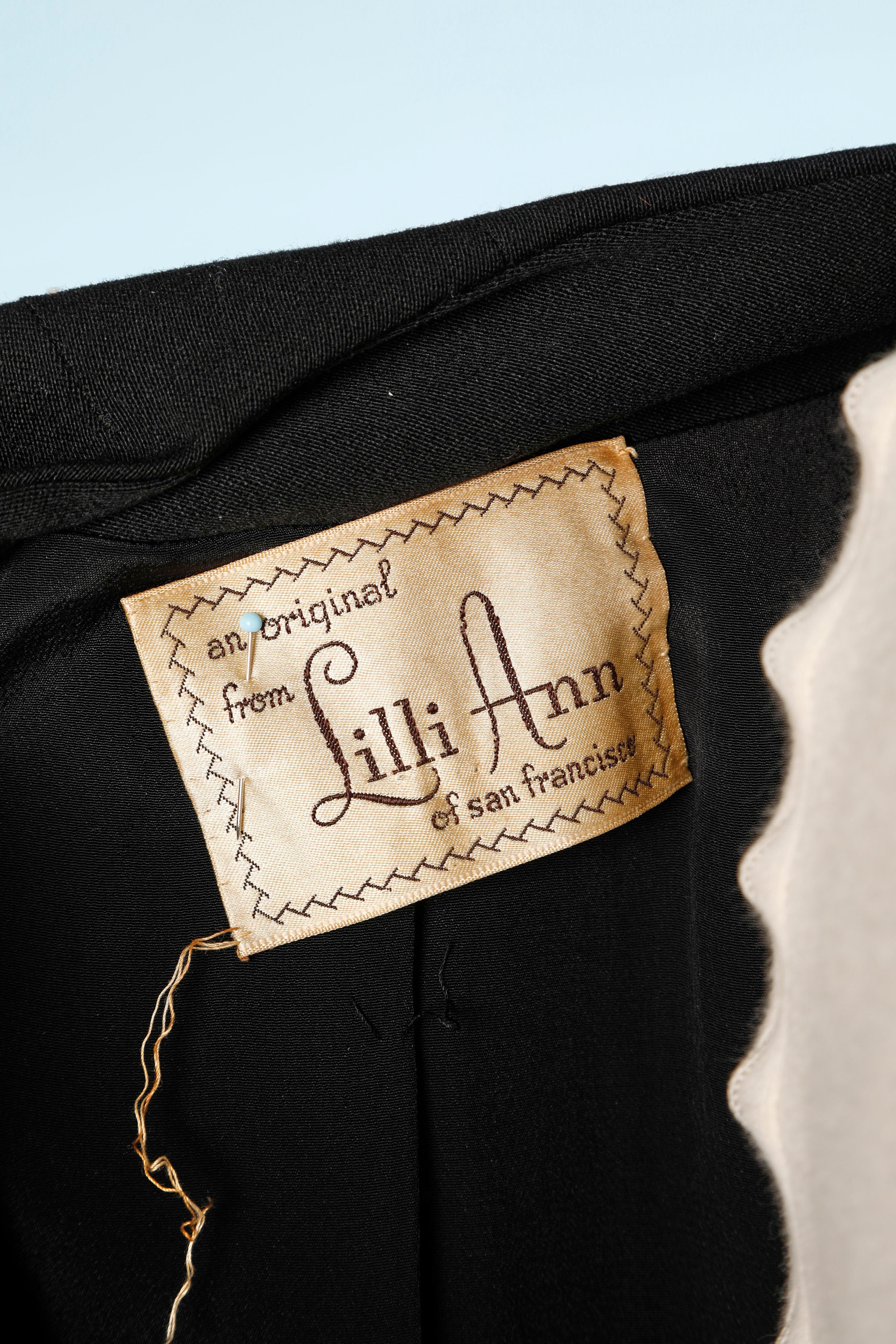 Black wool evening jacket with orange rhinestone embellishment Lili Ann  For Sale 1