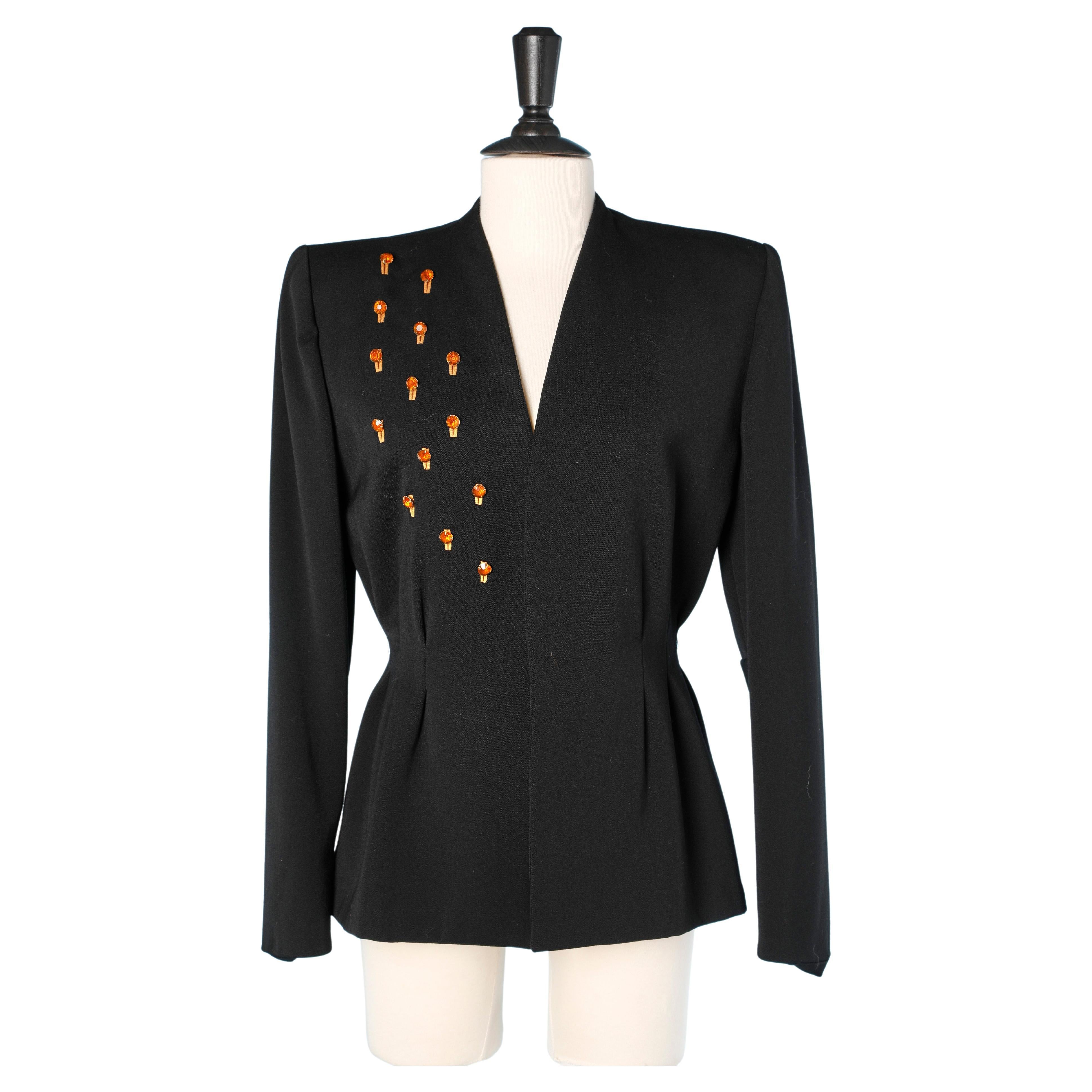 Chaqueta de noche de lana negra con adorno de strass naranja Lili Ann en venta