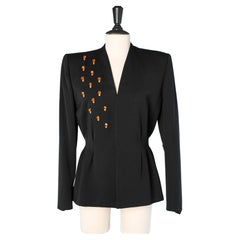 Black wool evening jacket with orange rhinestone embellishment Lili Ann 