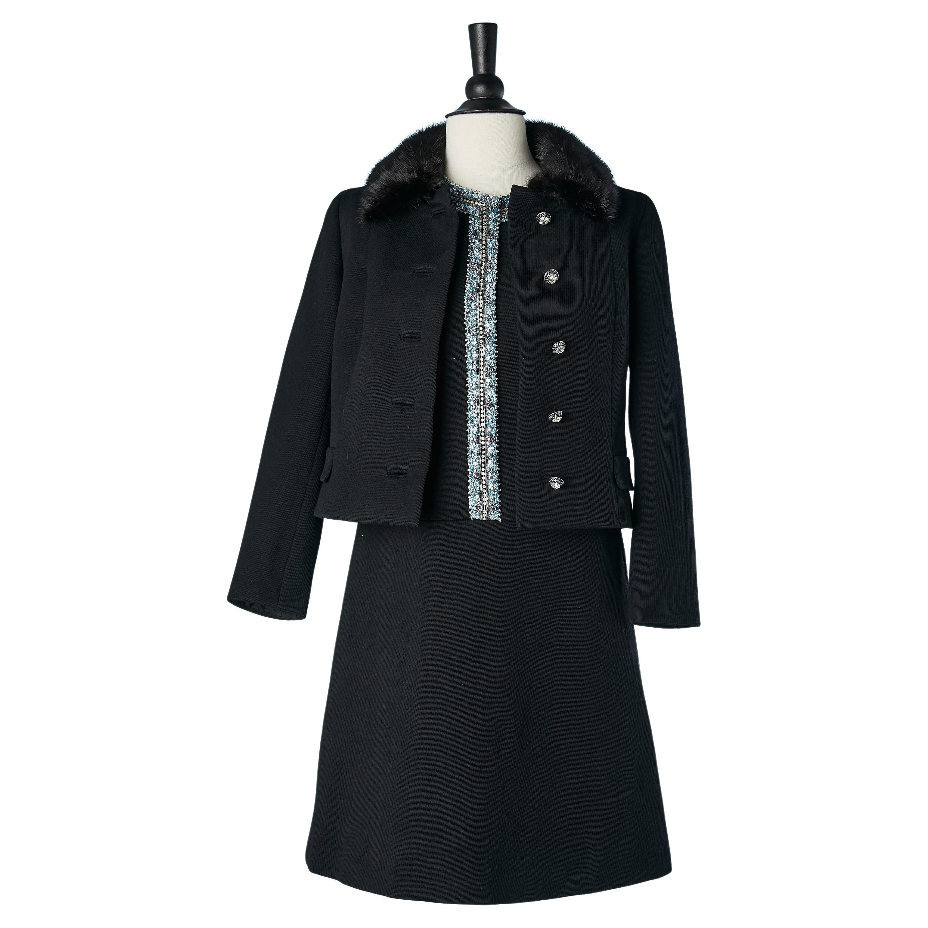 Black wool jacket and dress cocktail ensemble Anna Belletti Roma Circa 1960's For Sale