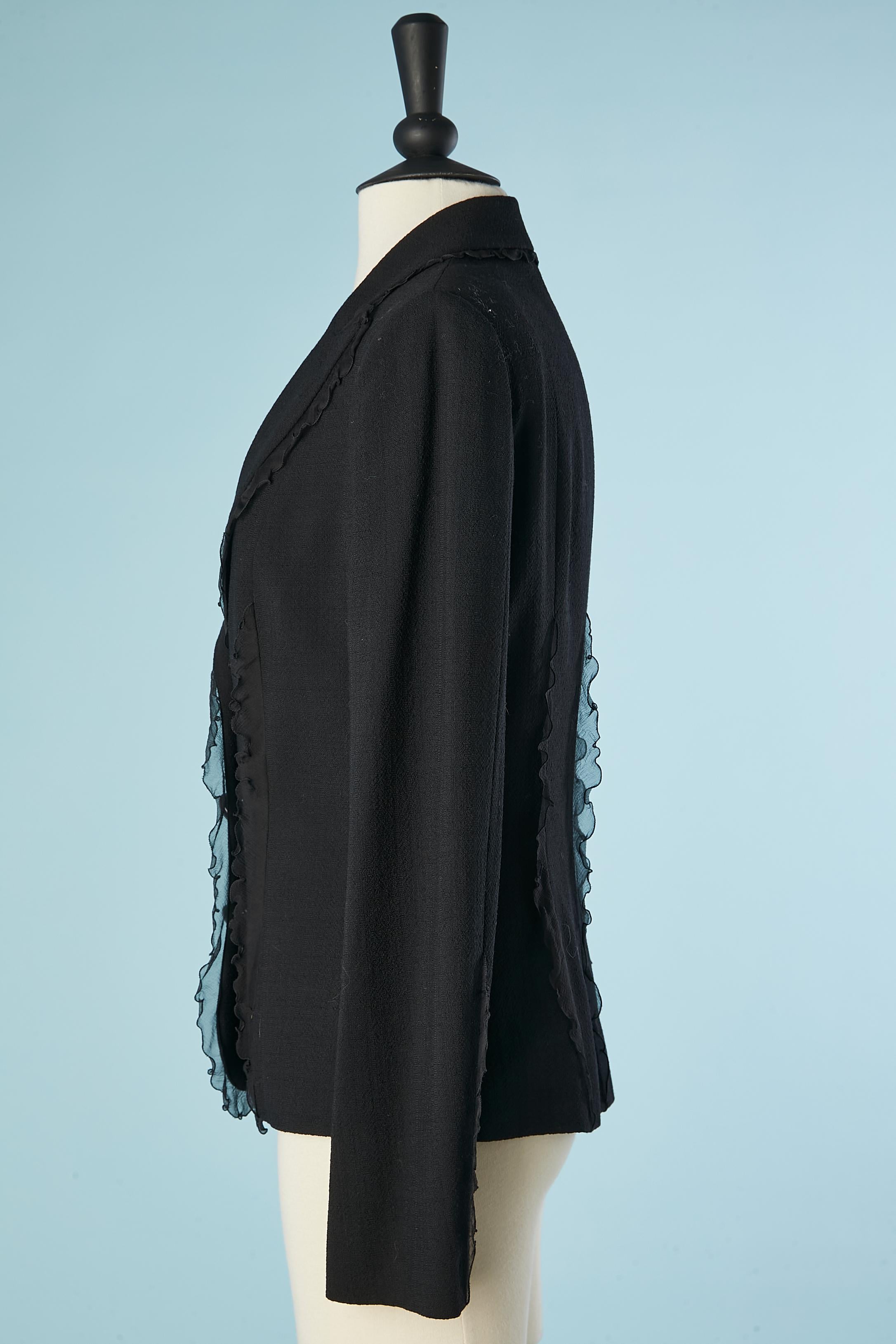 Women's Black wool jacket with black silk chiffon ruffles Moschino Cheap and Chic  For Sale
