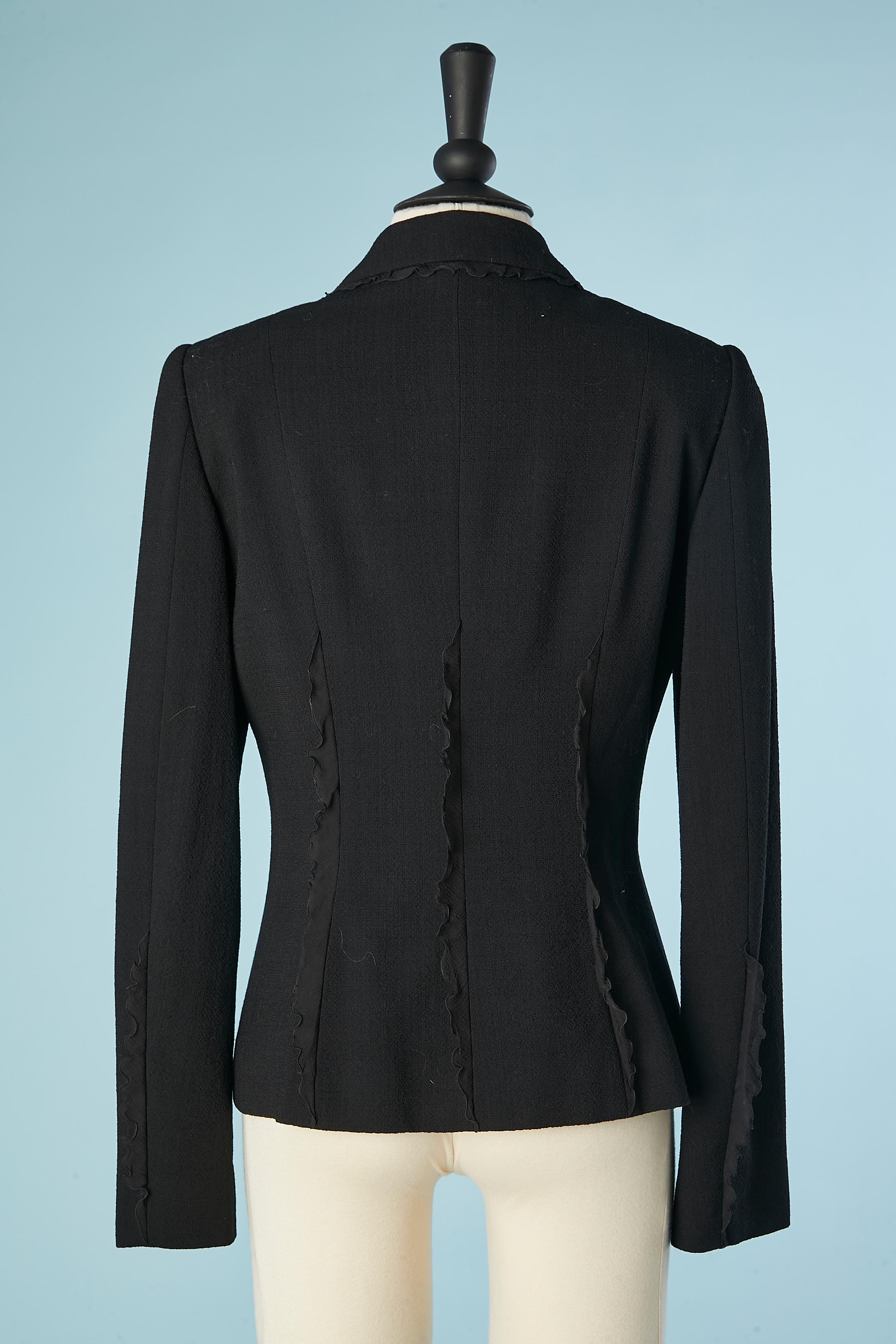 Black wool jacket with black silk chiffon ruffles Moschino Cheap and Chic  For Sale 1